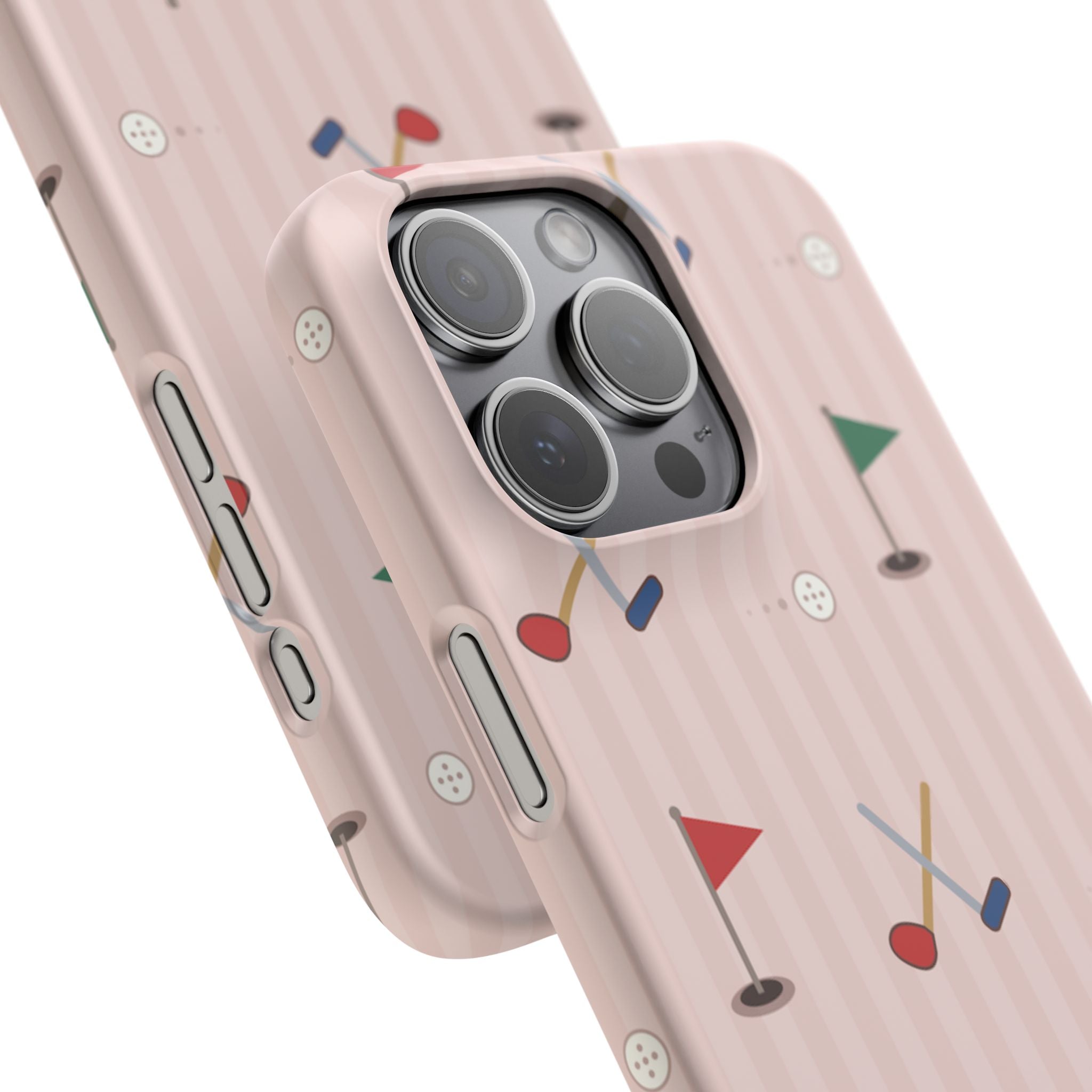 Golf Pattern Snap Phone Case — Pink Mini Flags & Clubs Design