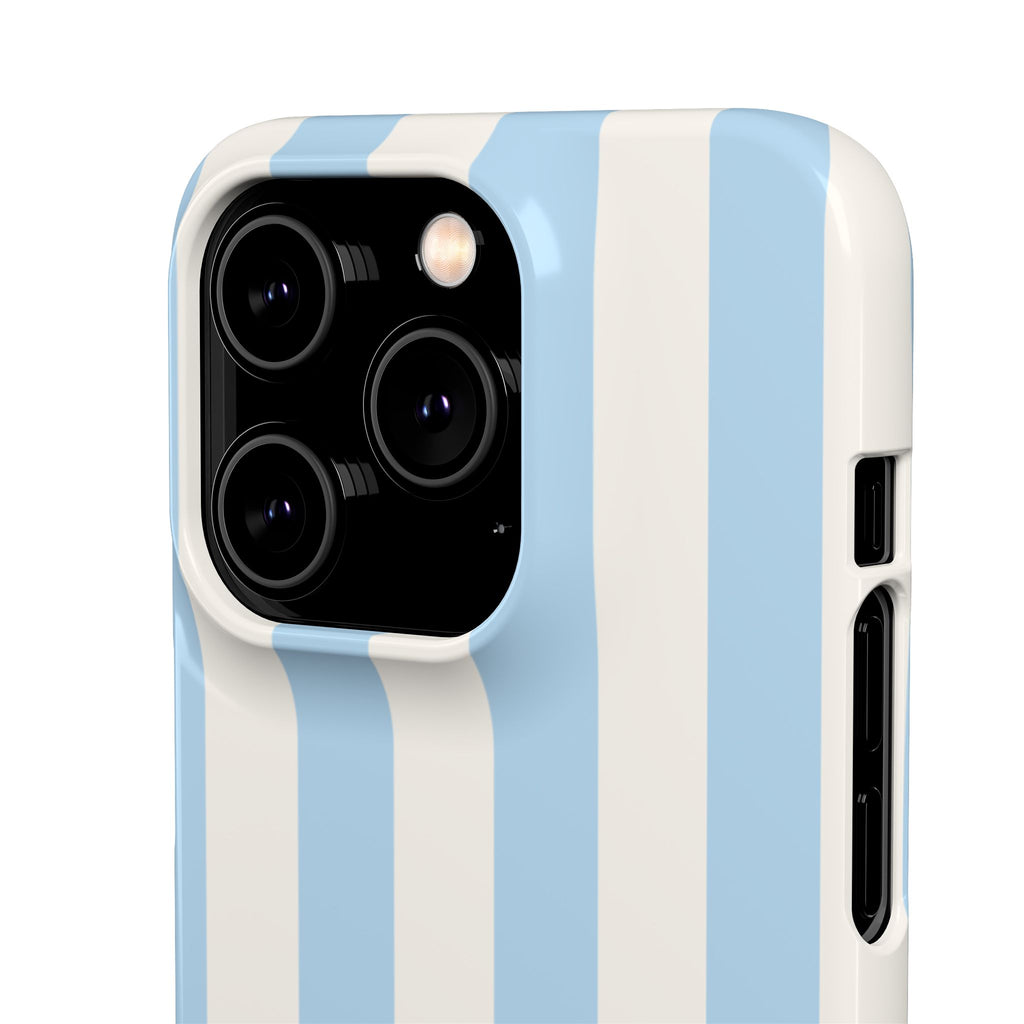 Phone Case — Pastel Blue & White Vertical Stripe Protective Snap Case