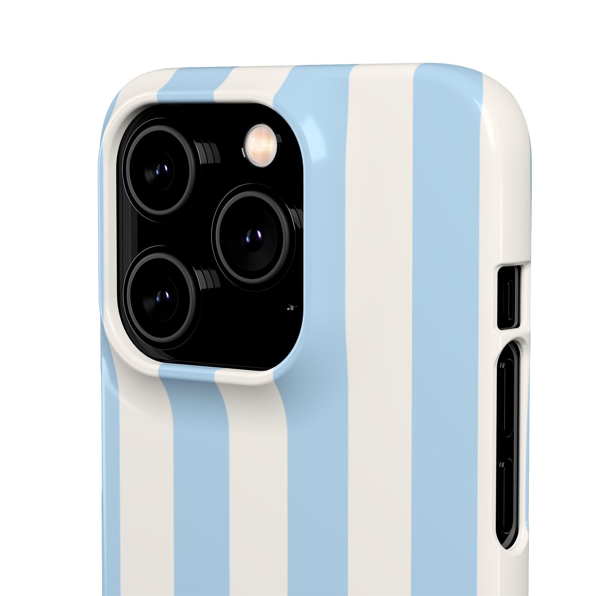 Phone Case — Pastel Blue & White Vertical Stripe Protective Snap Case
