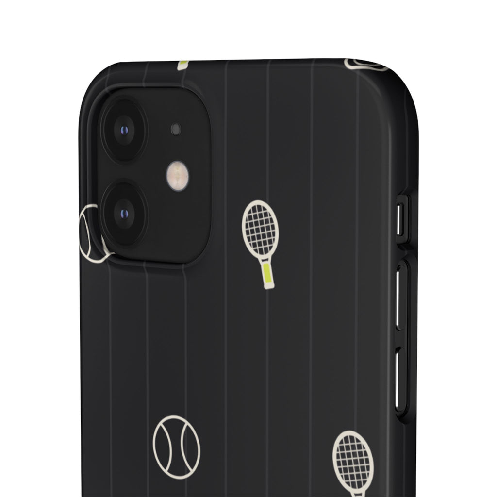 Snap Case — Black Sports Pattern Phone Case (Tennis Rackets & Baseballs)