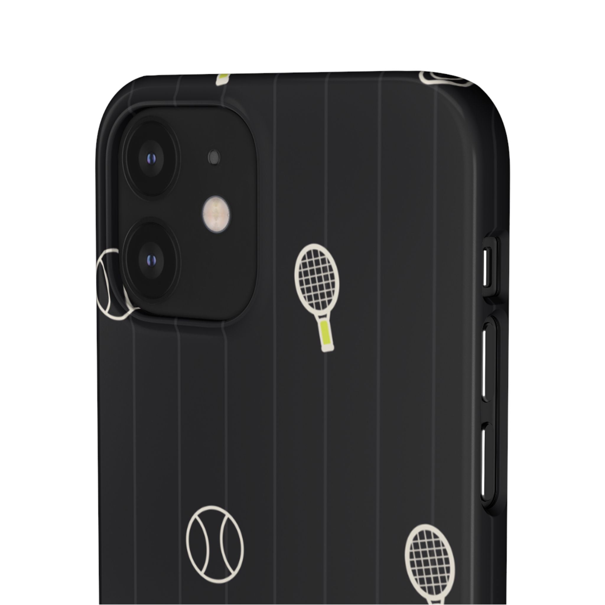 Snap Case — Black Sports Pattern Phone Case (Tennis Rackets & Baseballs)