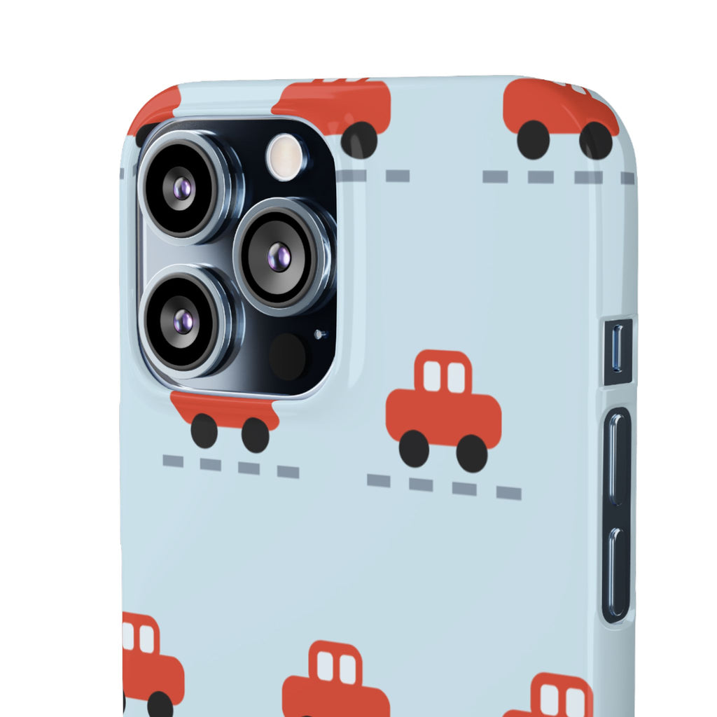 Phone Case - Cute Red Car Pattern on Light Blue (Kids & Travel)