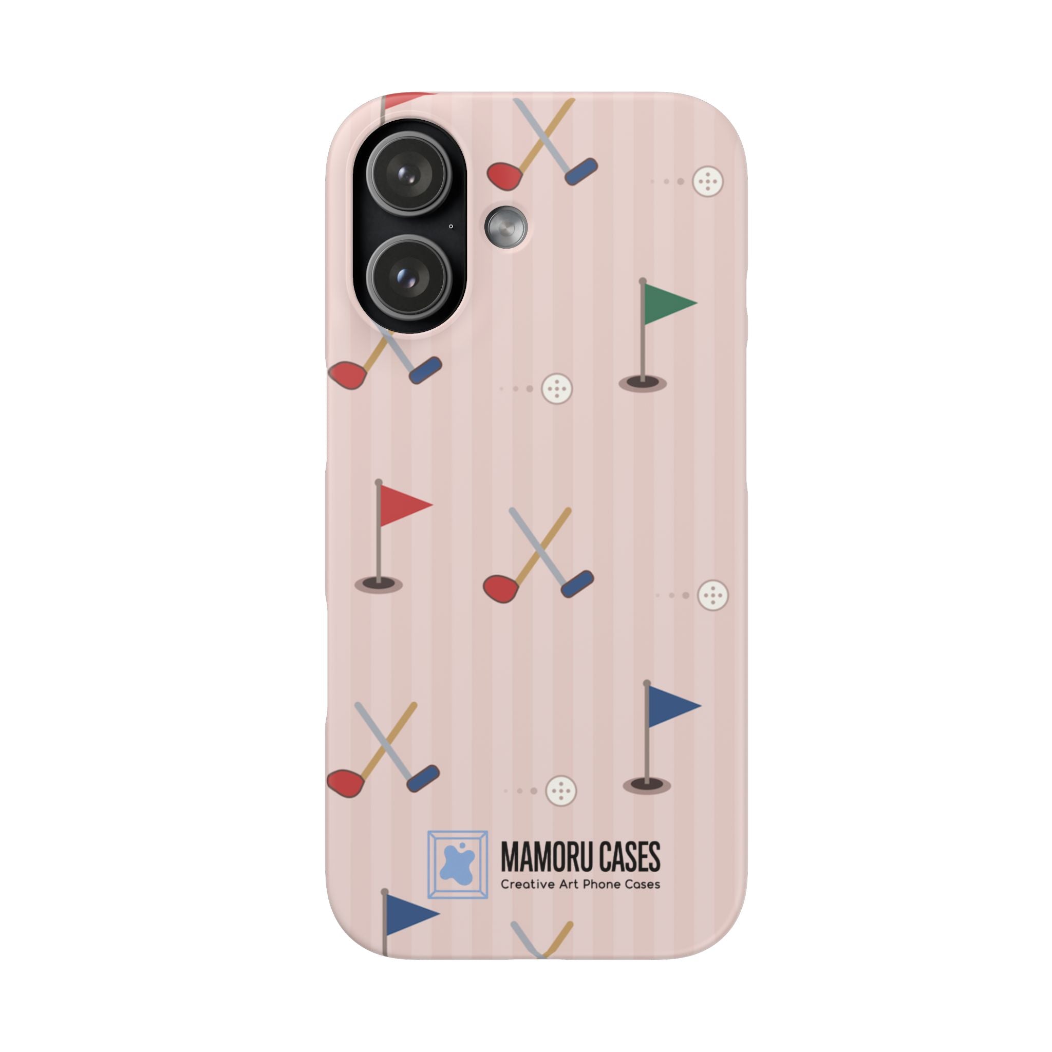 Golf Pattern Snap Phone Case — Pink Mini Flags & Clubs Design