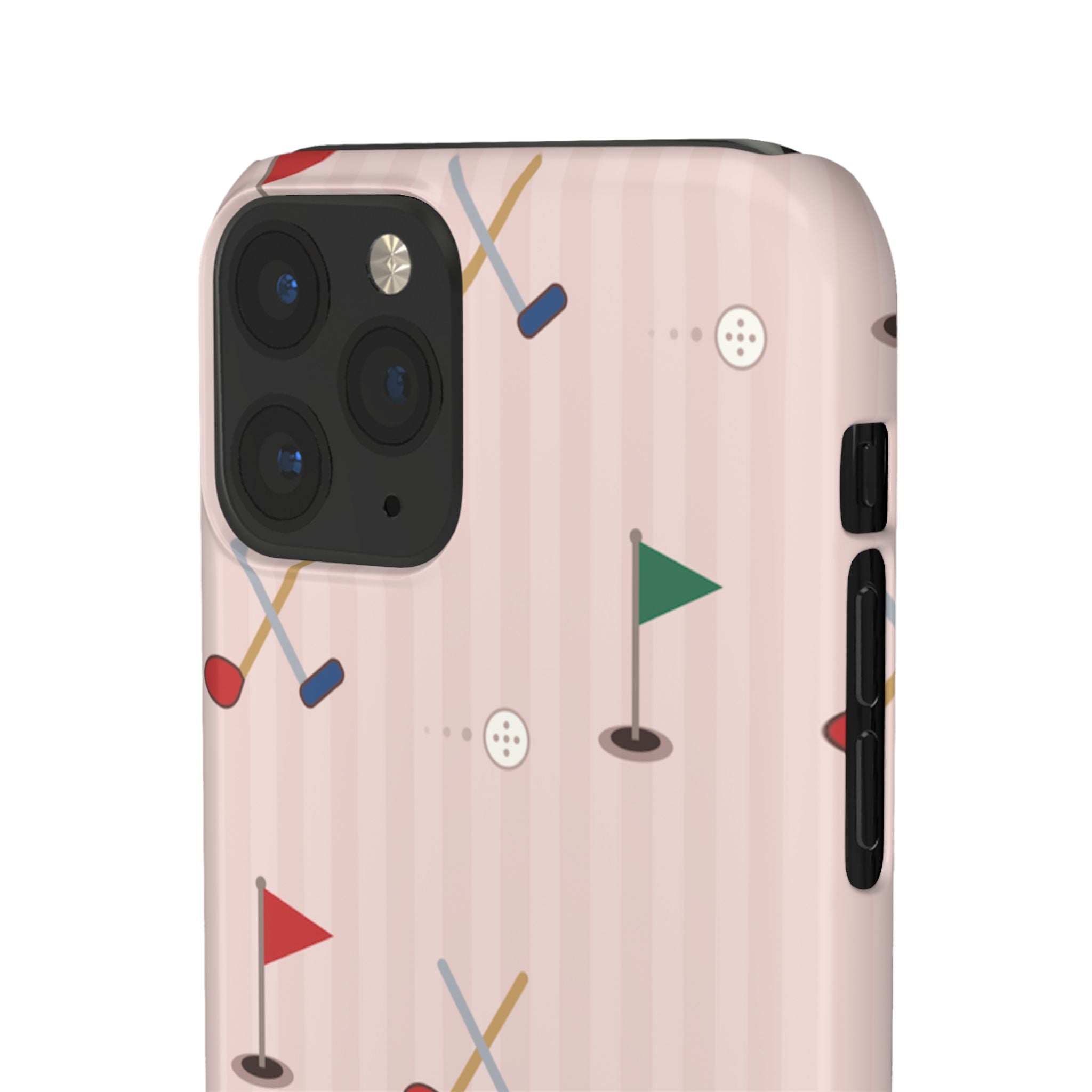 Golf Pattern Snap Phone Case — Pink Mini Flags & Clubs Design