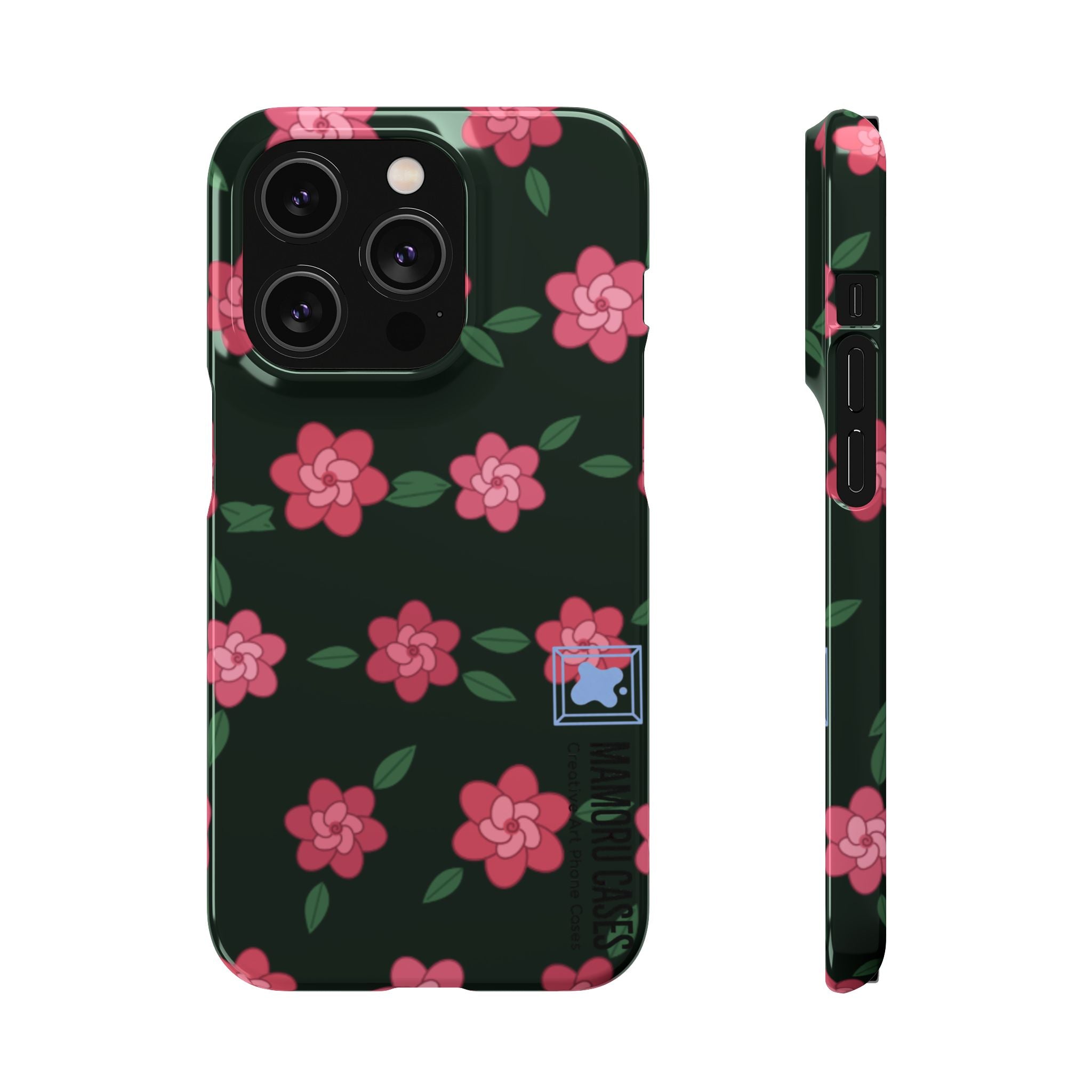 Floral Snap Phone Case — Pink Camellia Pattern on Dark Background