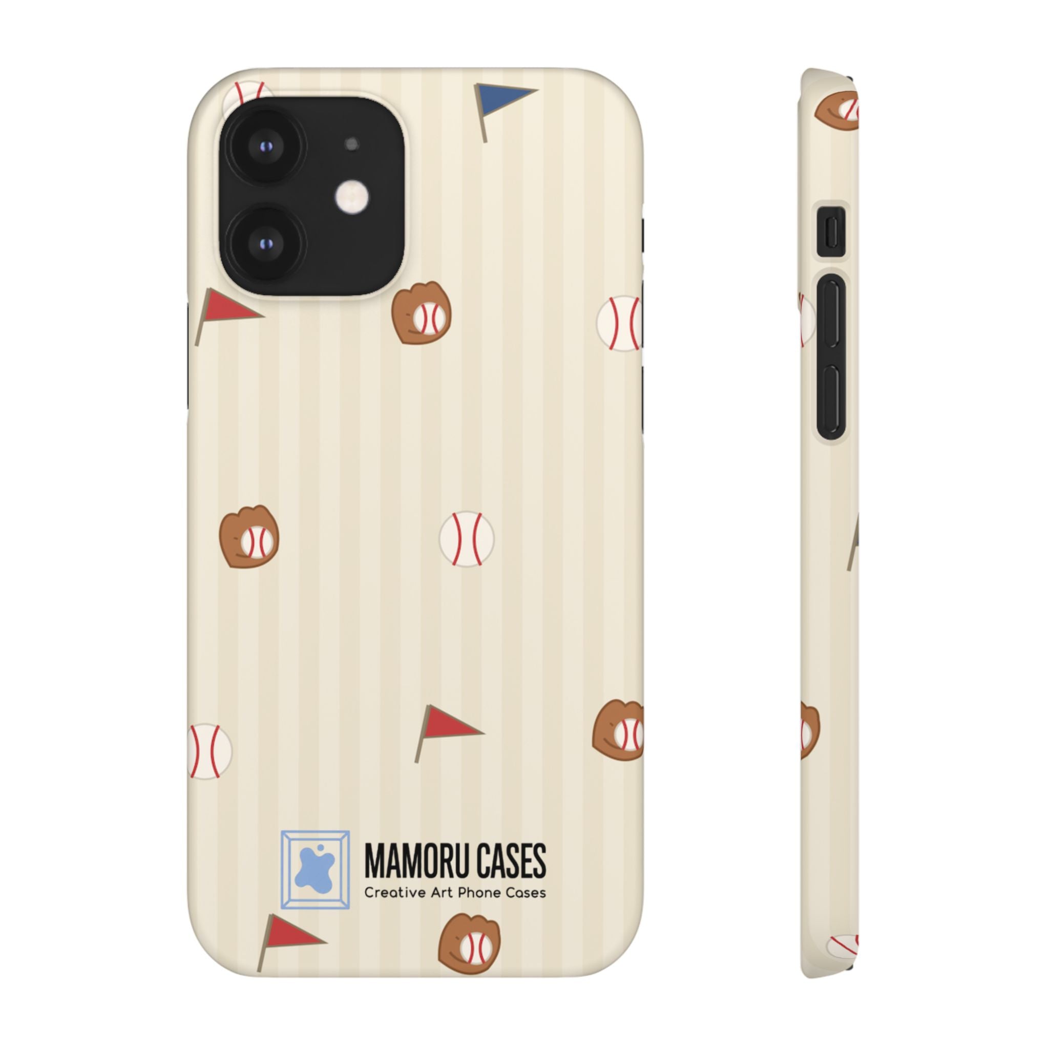 Baseball Pattern Phone Case — Vintage Striped Snap Case with Mitt & Ball Design
