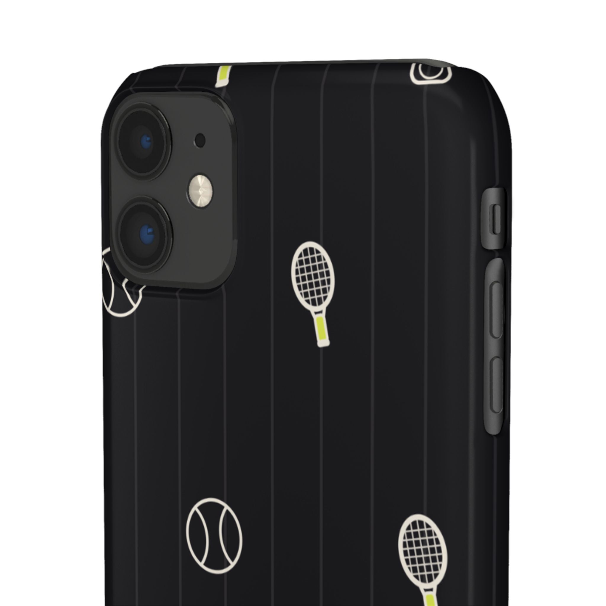 Snap Case — Black Sports Pattern Phone Case (Tennis Rackets & Baseballs)