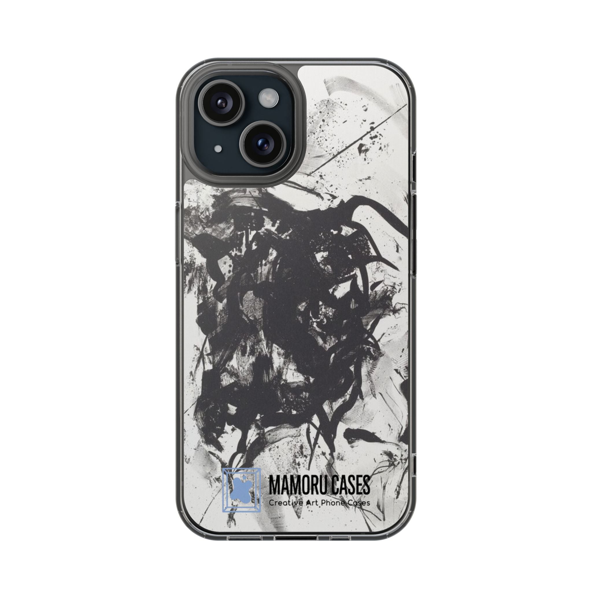 Mamoru Cases | Clear Abstract Black Ink Splash Design