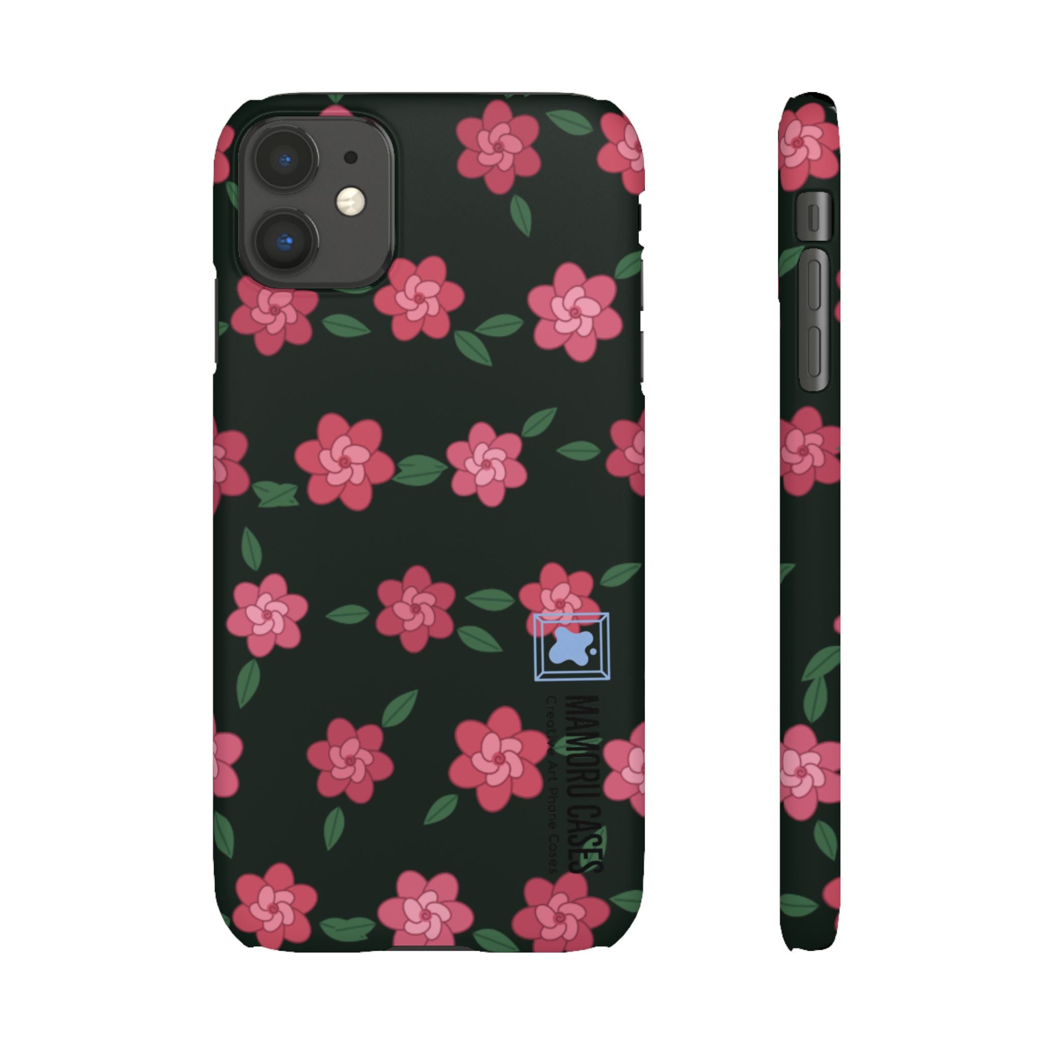 Floral Snap Phone Case — Pink Camellia Pattern on Dark Background