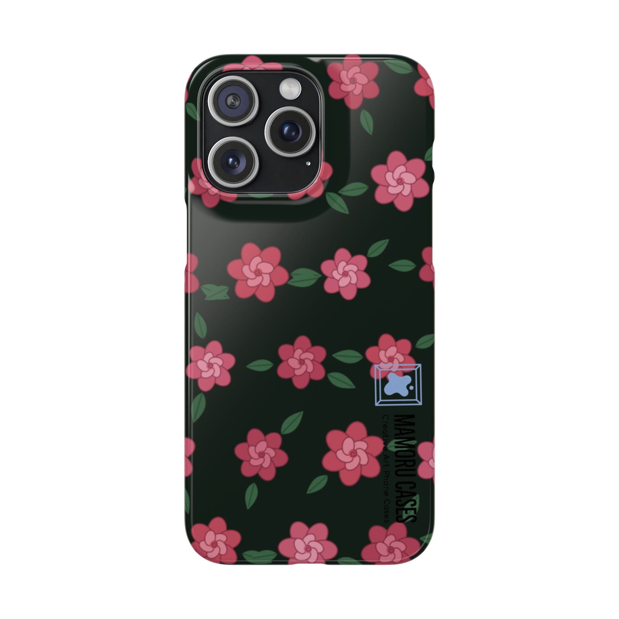 Floral Snap Phone Case — Pink Camellia Pattern on Dark Background