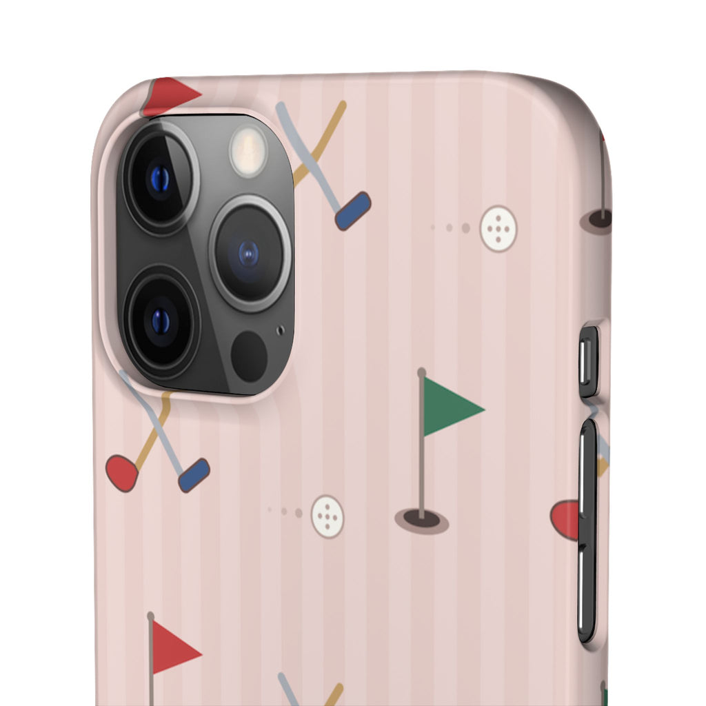 Golf Pattern Snap Phone Case — Pink Mini Flags & Clubs Design