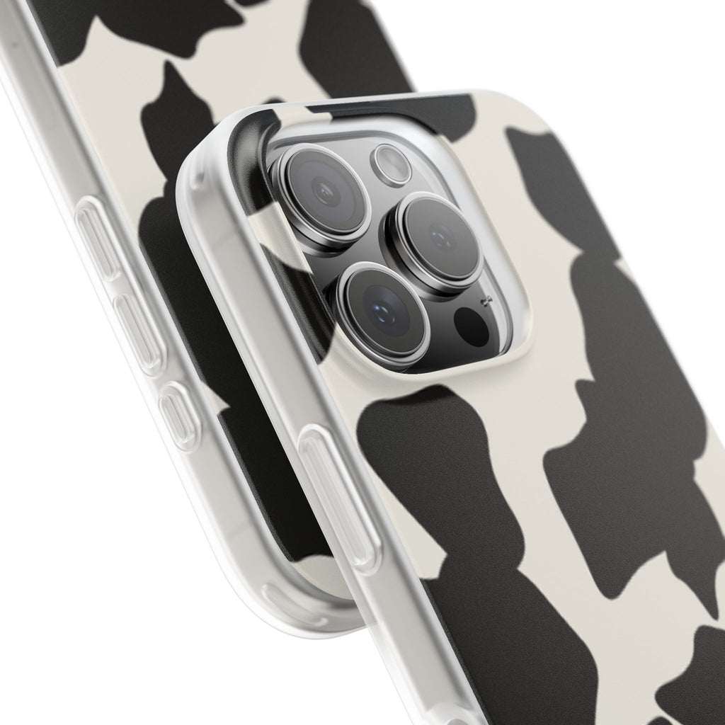 Cow Print Phone Case — Black & White Cowhide Pattern Flexible Protective Cover