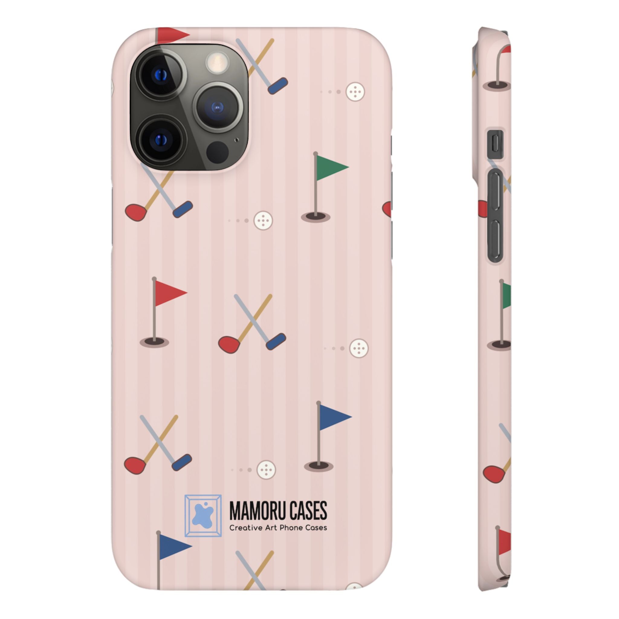 Golf Pattern Snap Phone Case — Pink Mini Flags & Clubs Design