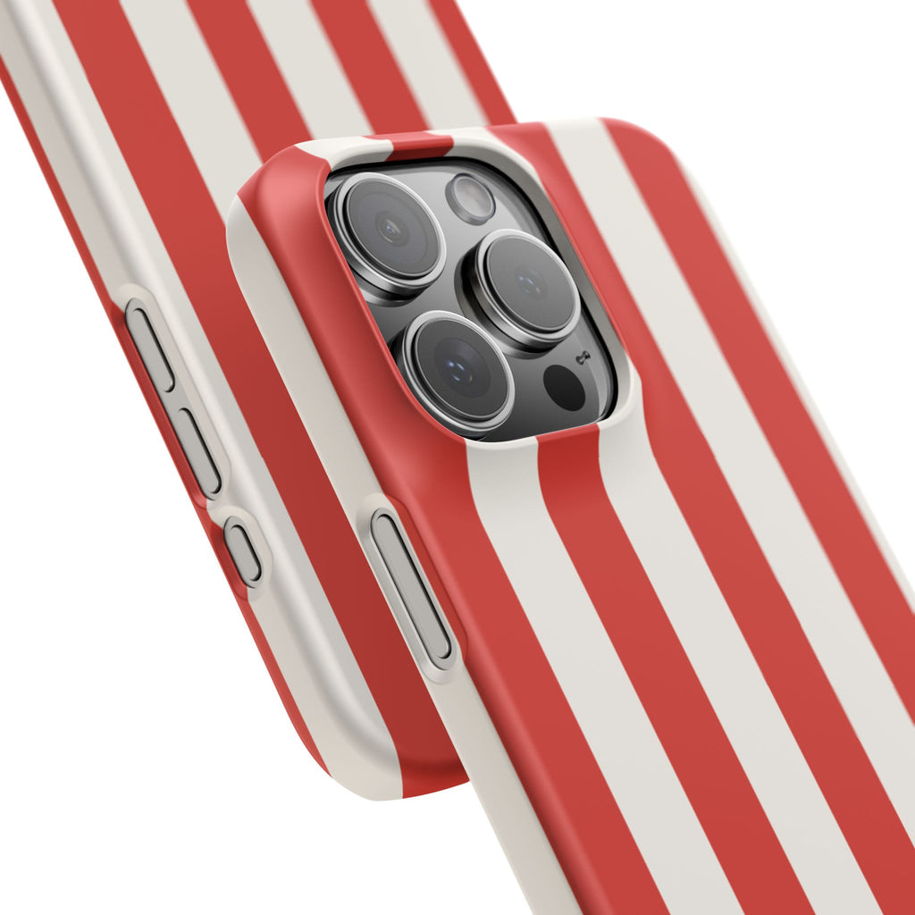 Striped Red & White Snap Phone Case – Classic Candy-Stripe Protection