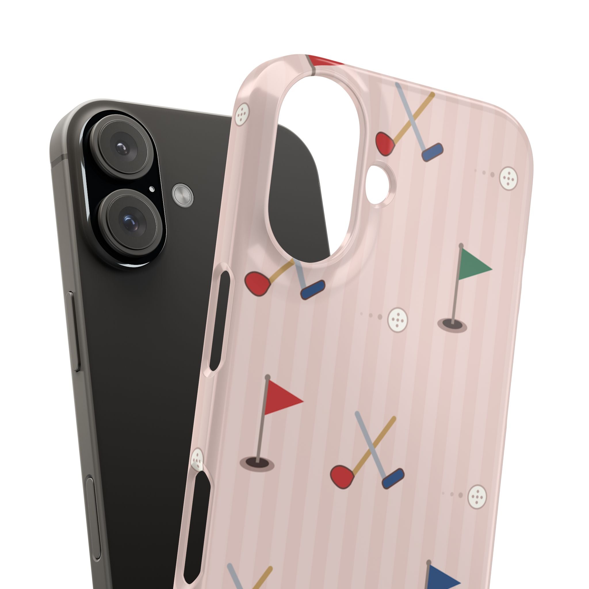 Golf Pattern Snap Phone Case — Pink Mini Flags & Clubs Design