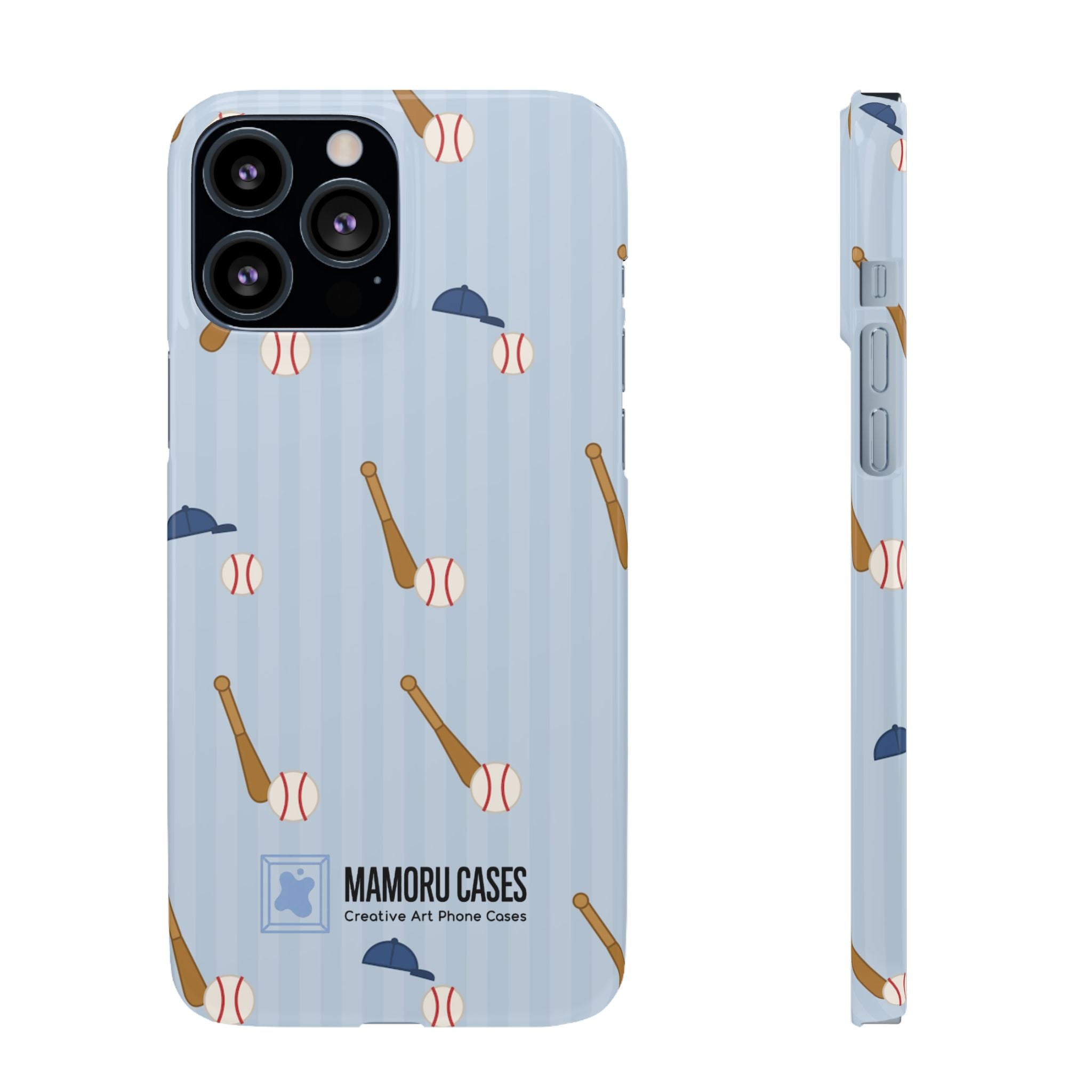 Baseball Pattern Phone Case — Blue Bat & Cap Snap Case