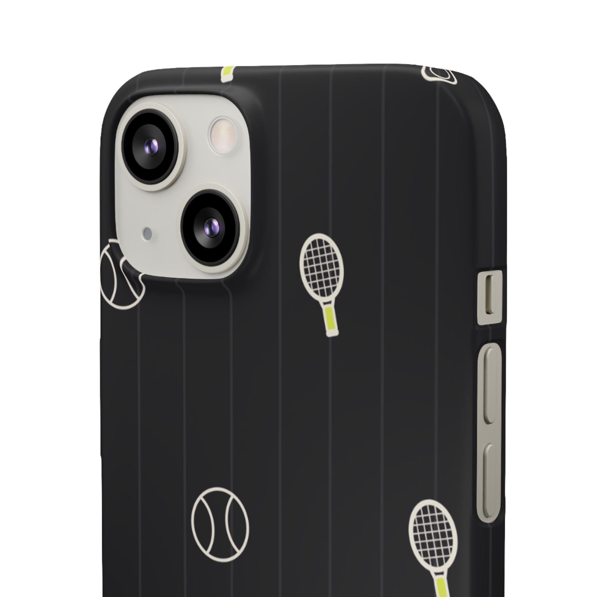 Snap Case — Black Sports Pattern Phone Case (Tennis Rackets & Baseballs)