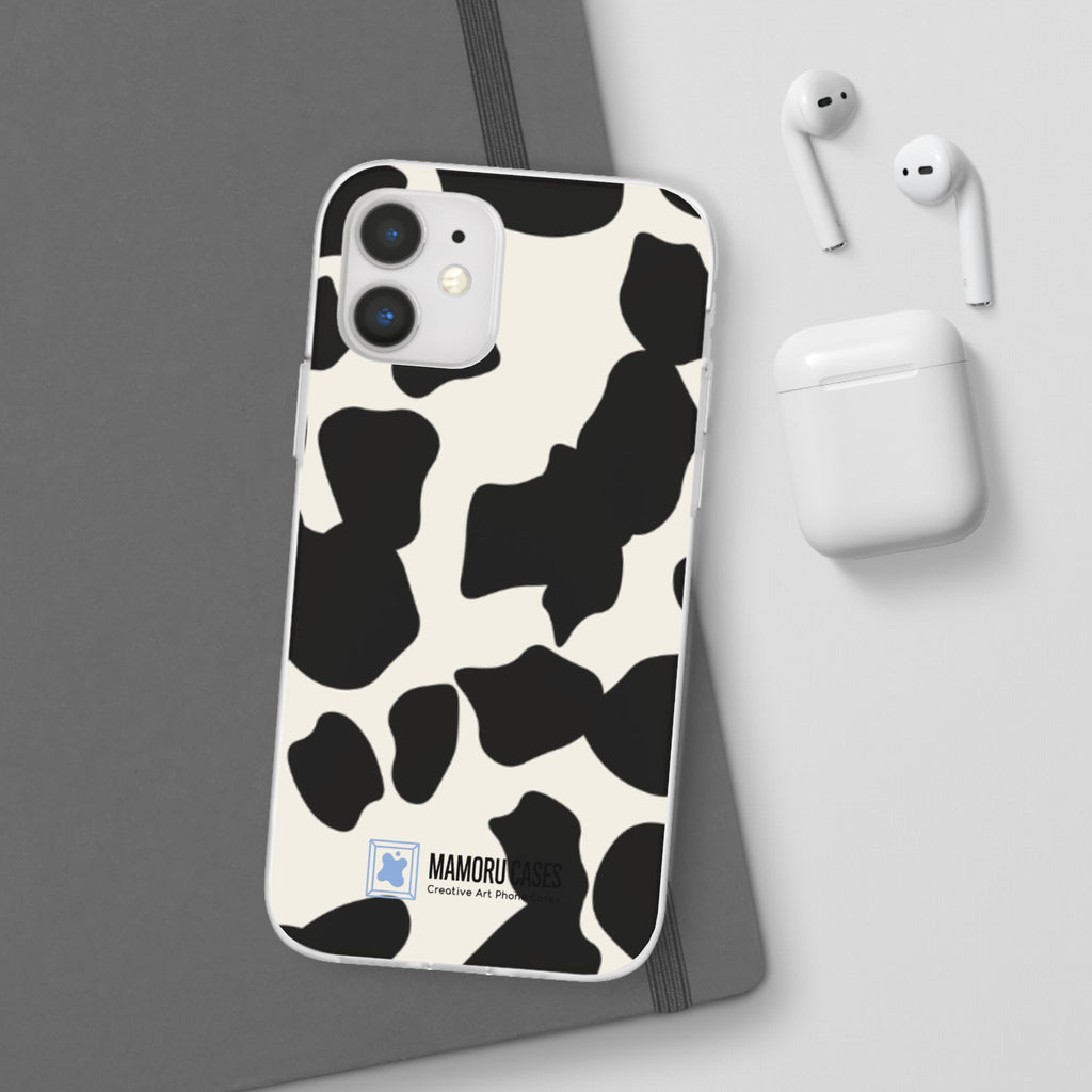 Cow Print Phone Case — Black & White Cowhide Pattern Flexible Protective Cover