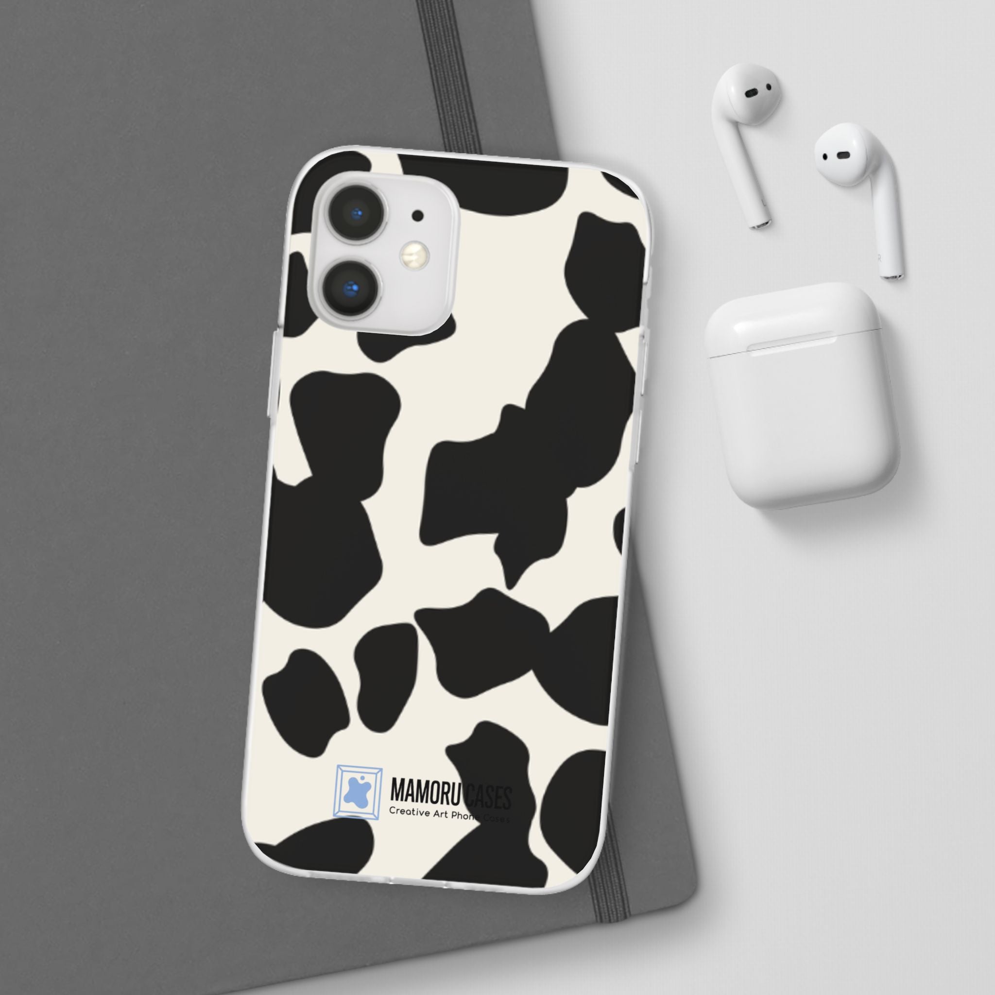 Cow Print Phone Case — Black & White Cowhide Pattern Flexible Protective Cover