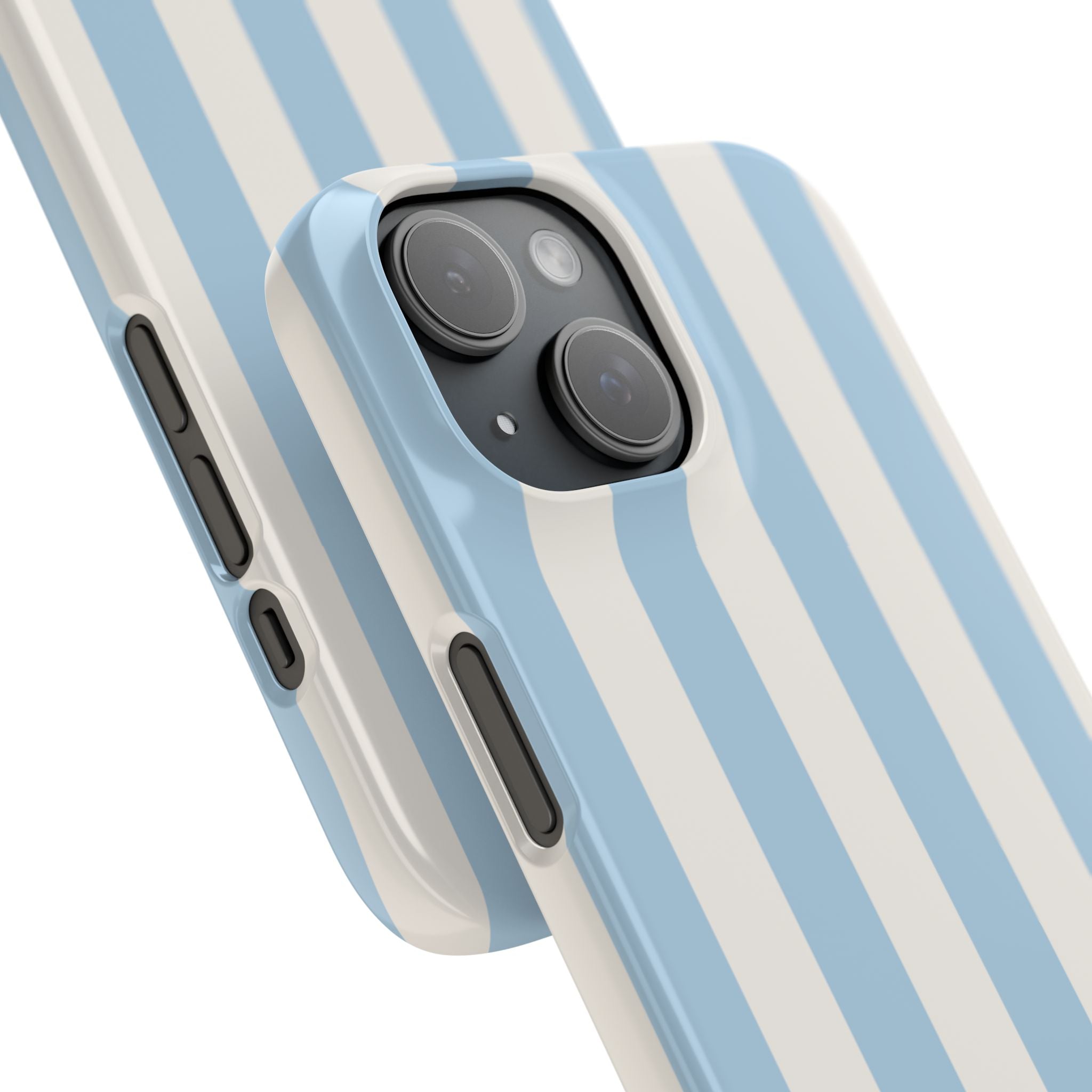 Phone Case — Pastel Blue & White Vertical Stripe Protective Snap Case