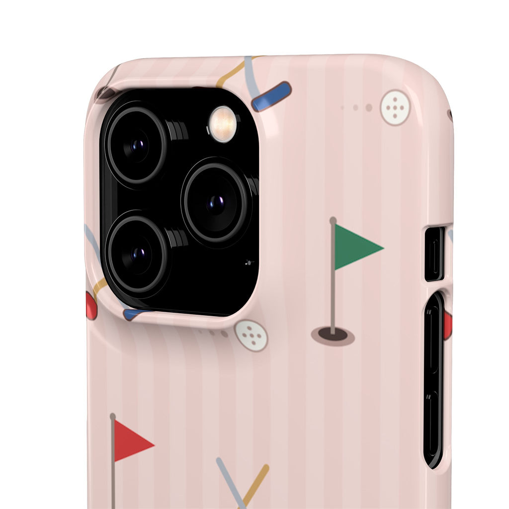 Golf Pattern Snap Phone Case — Pink Mini Flags & Clubs Design