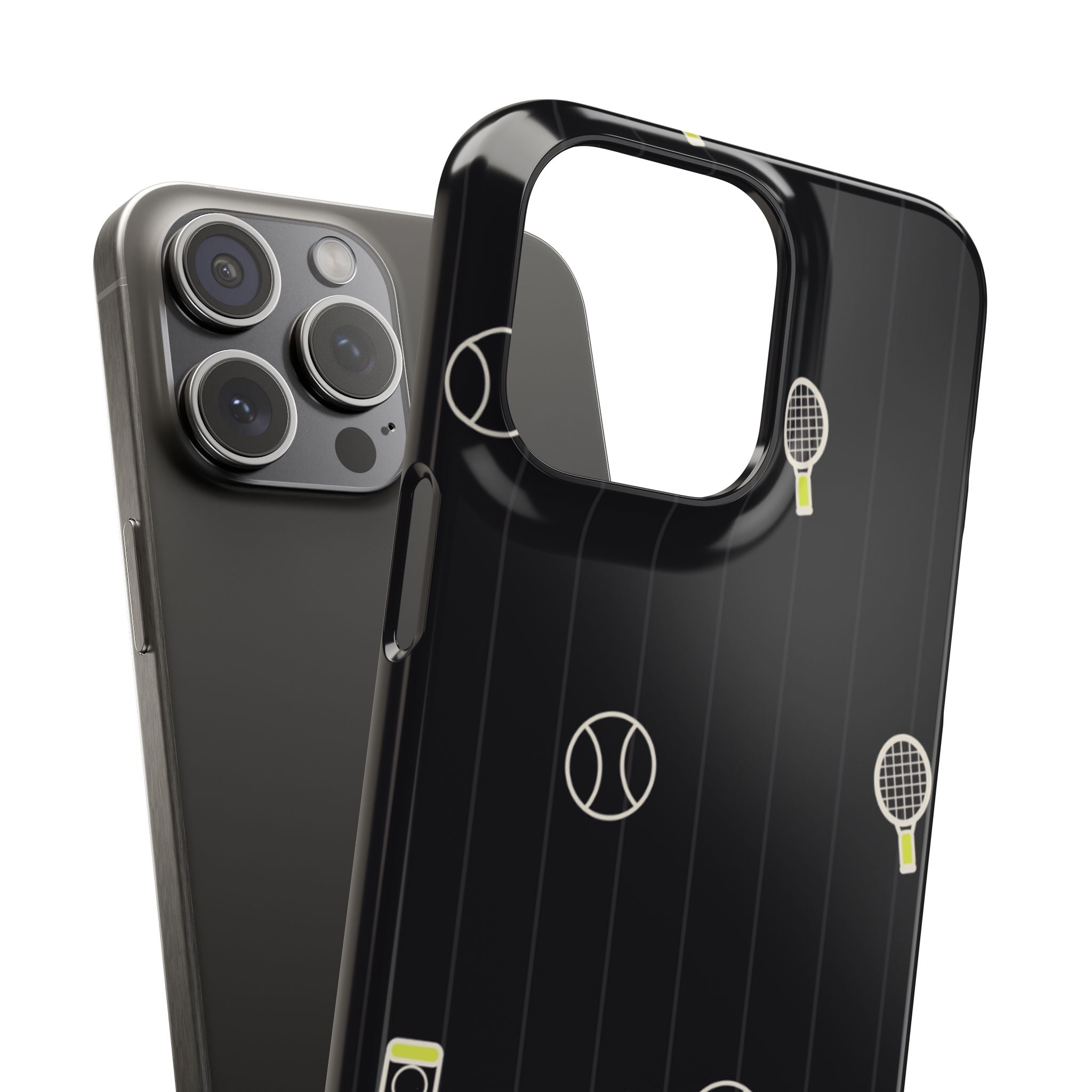 Snap Case — Black Sports Pattern Phone Case (Tennis Rackets & Baseballs)