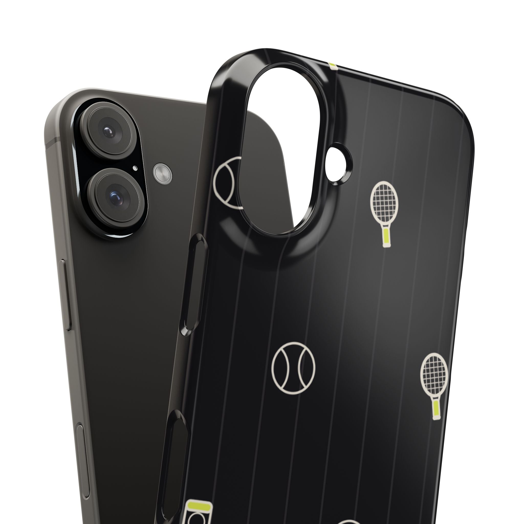 Snap Case — Black Sports Pattern Phone Case (Tennis Rackets & Baseballs)