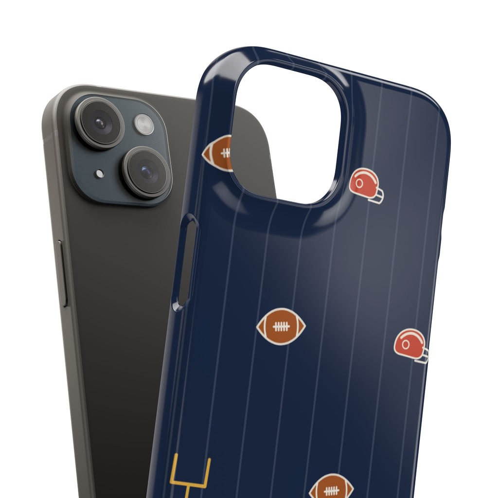 Football Pattern Phone Case – Navy Helmet & Pigskin Design