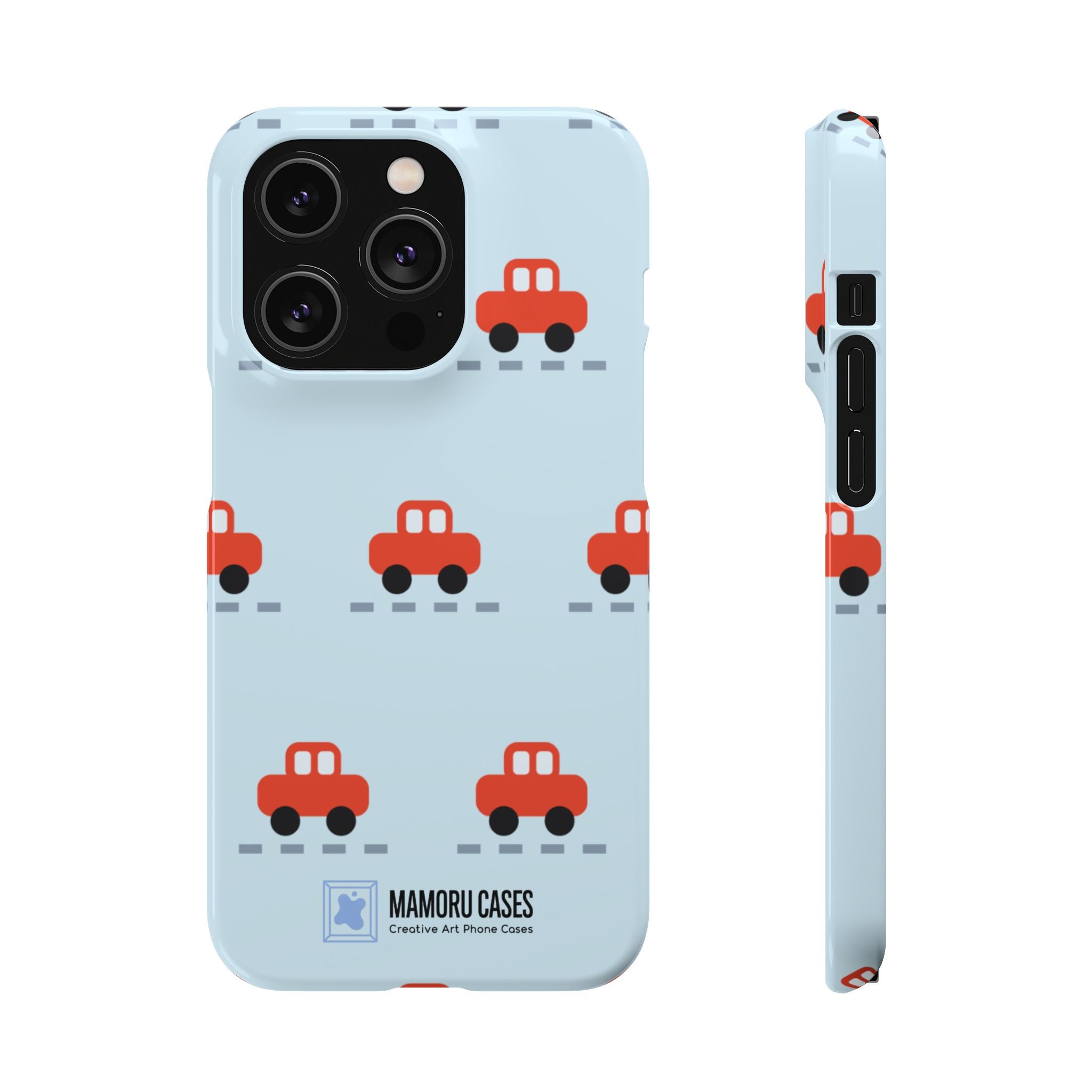 Phone Case - Cute Red Car Pattern on Light Blue (Kids & Travel)