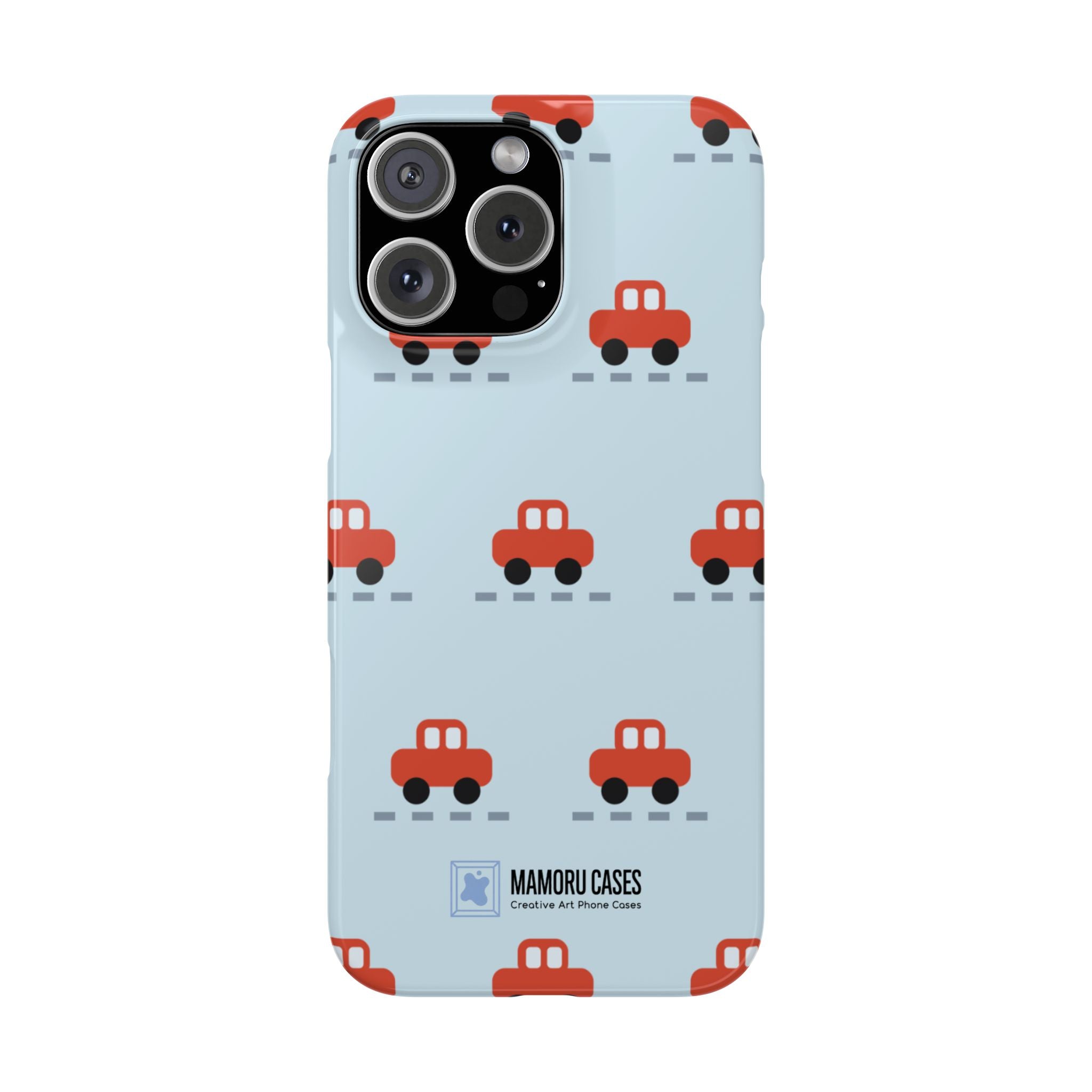 Phone Case - Cute Red Car Pattern on Light Blue (Kids & Travel)
