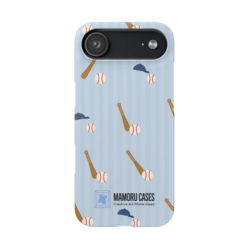 Baseball Pattern Phone Case — Blue Bat & Cap Snap Case
