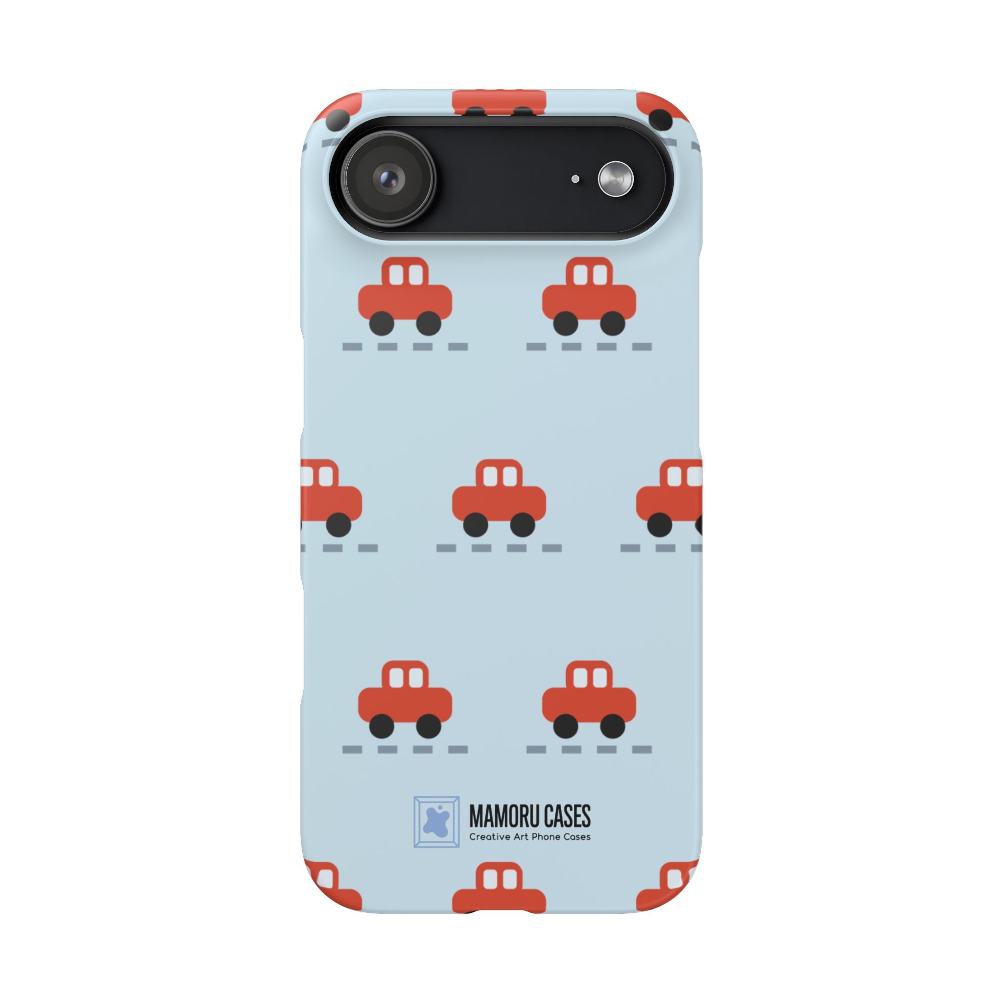 Phone Case - Cute Red Car Pattern on Light Blue (Kids & Travel)