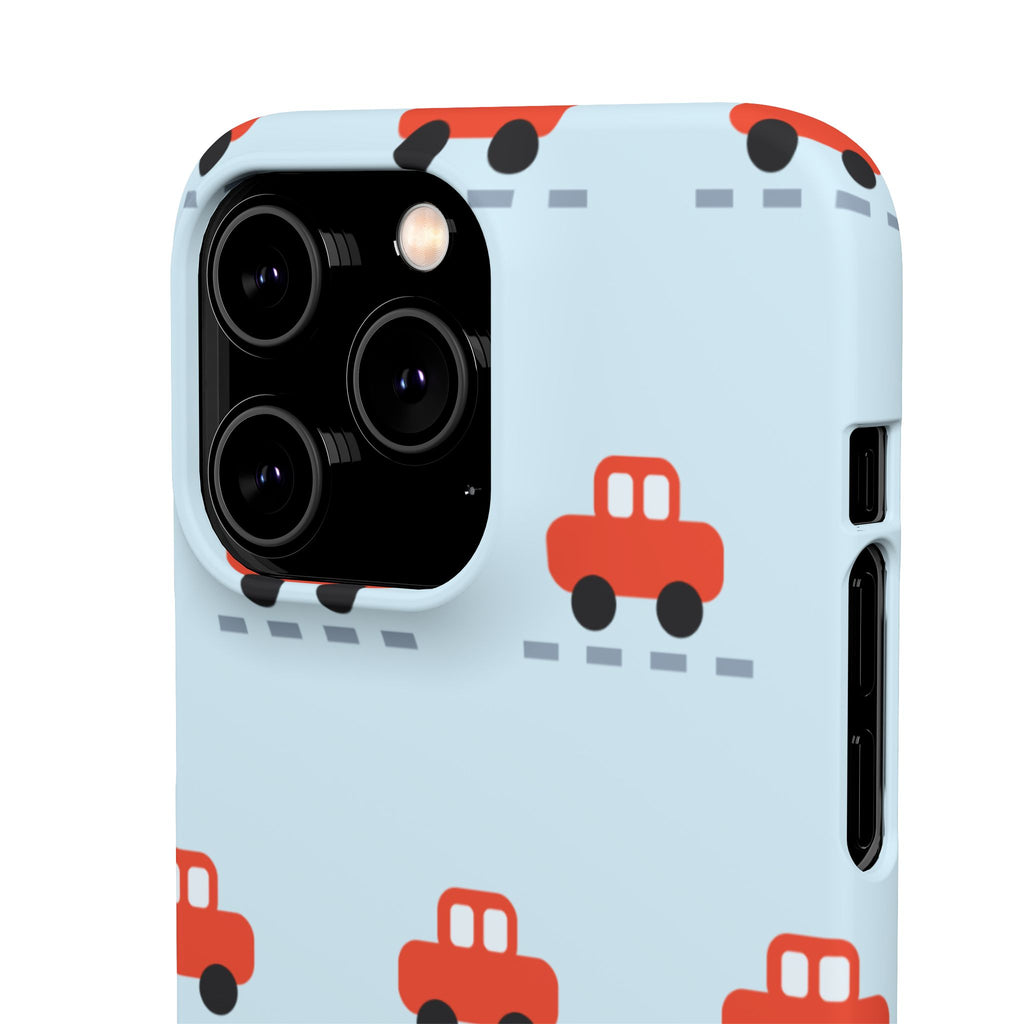 Phone Case - Cute Red Car Pattern on Light Blue (Kids & Travel)