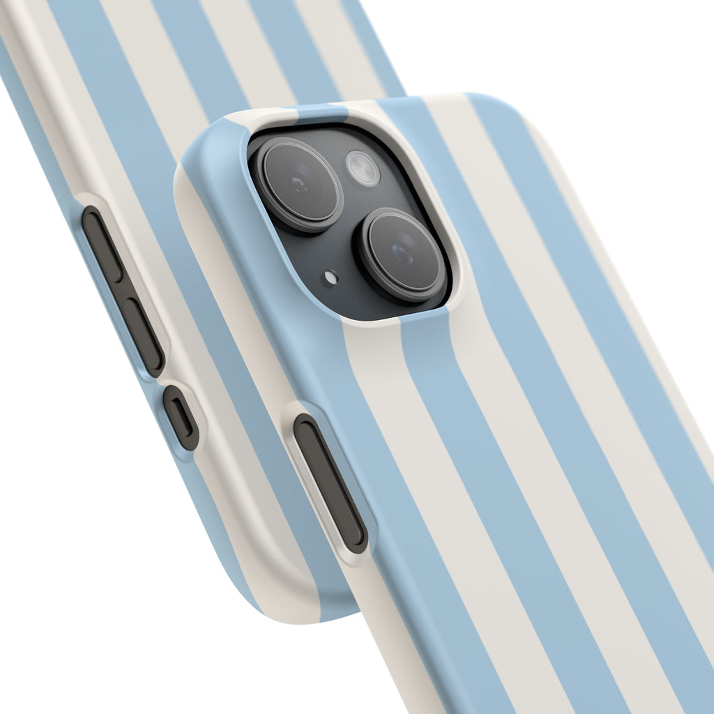 Phone Case — Pastel Blue & White Vertical Stripe Protective Snap Case