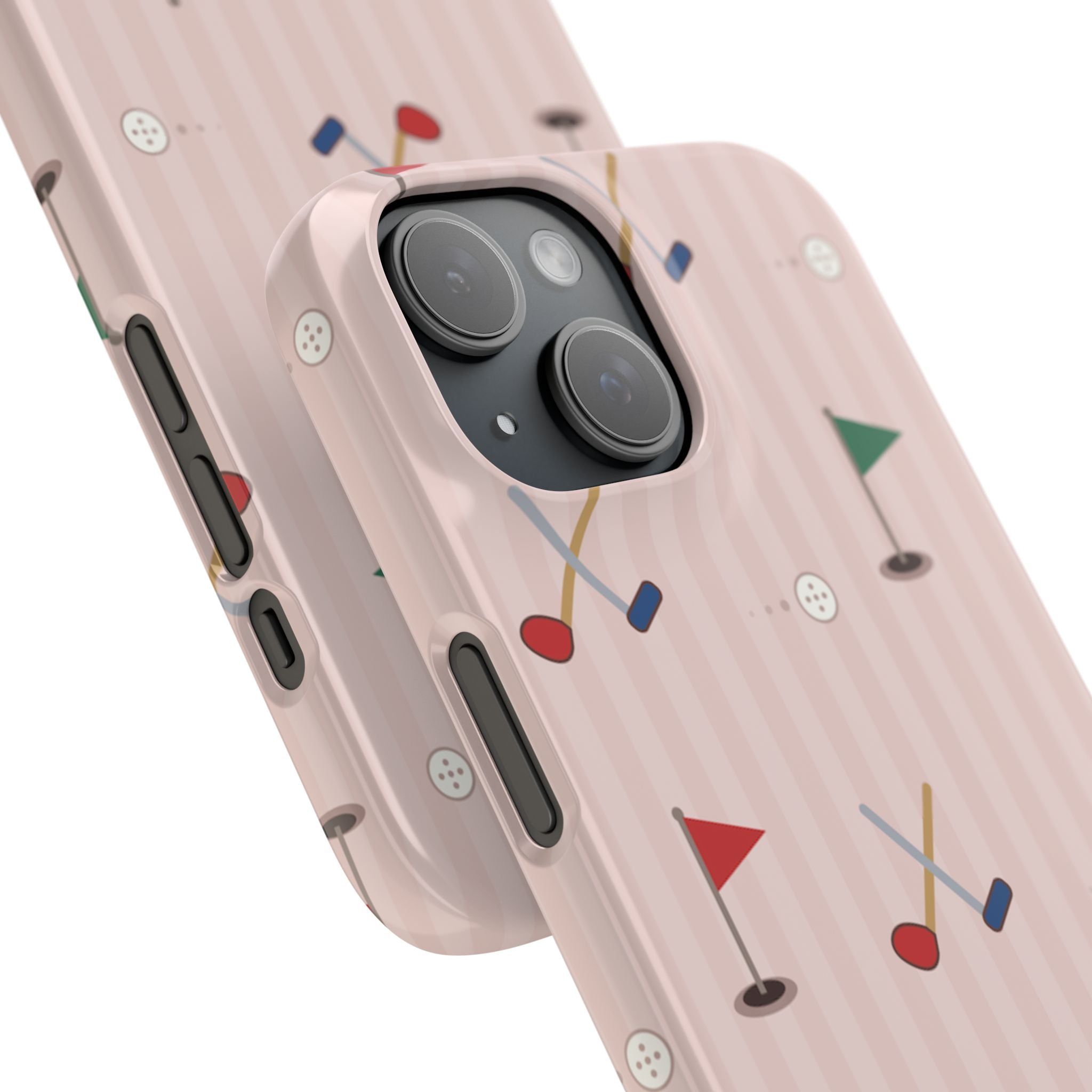 Golf Pattern Snap Phone Case — Pink Mini Flags & Clubs Design