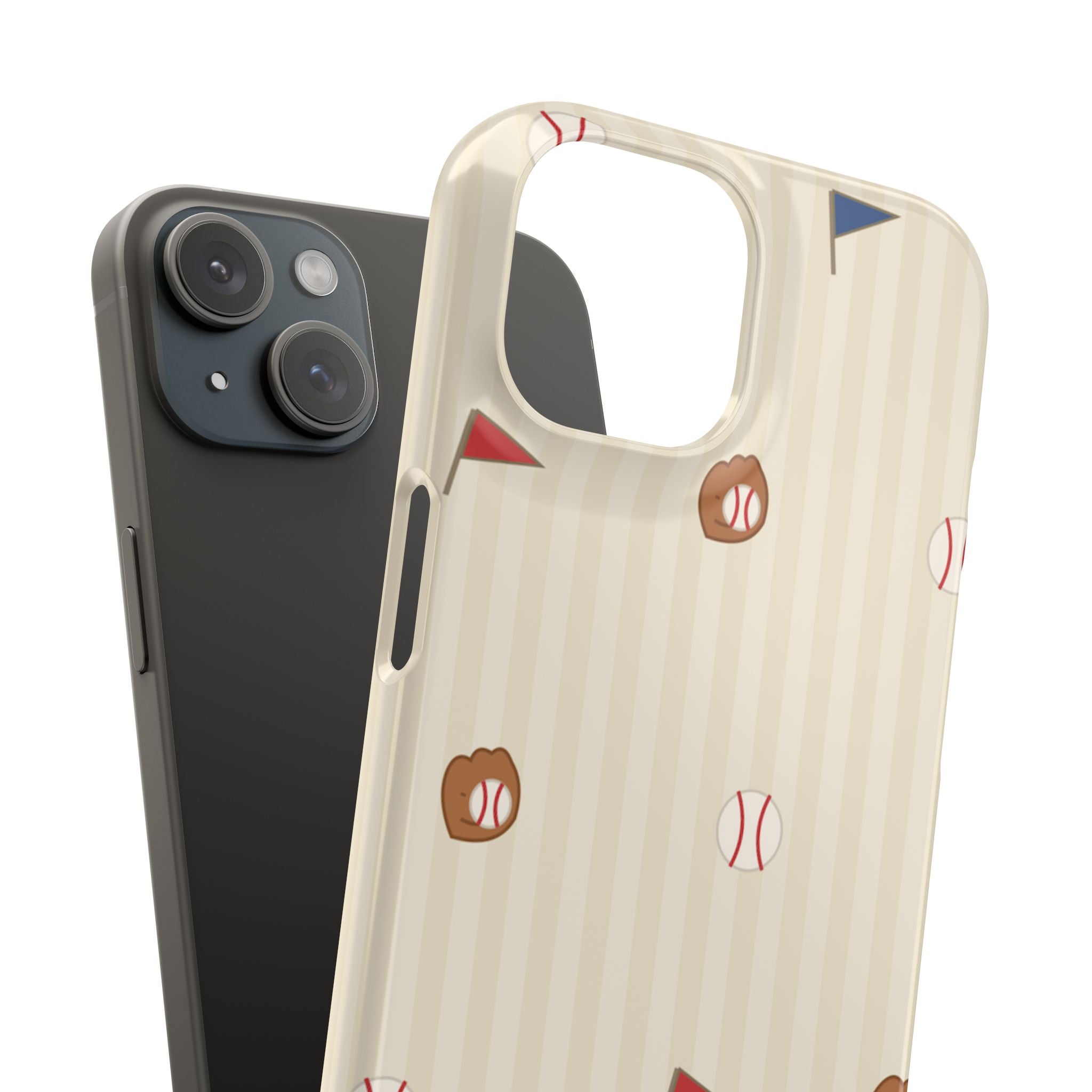 Baseball Pattern Phone Case — Vintage Striped Snap Case with Mitt & Ball Design