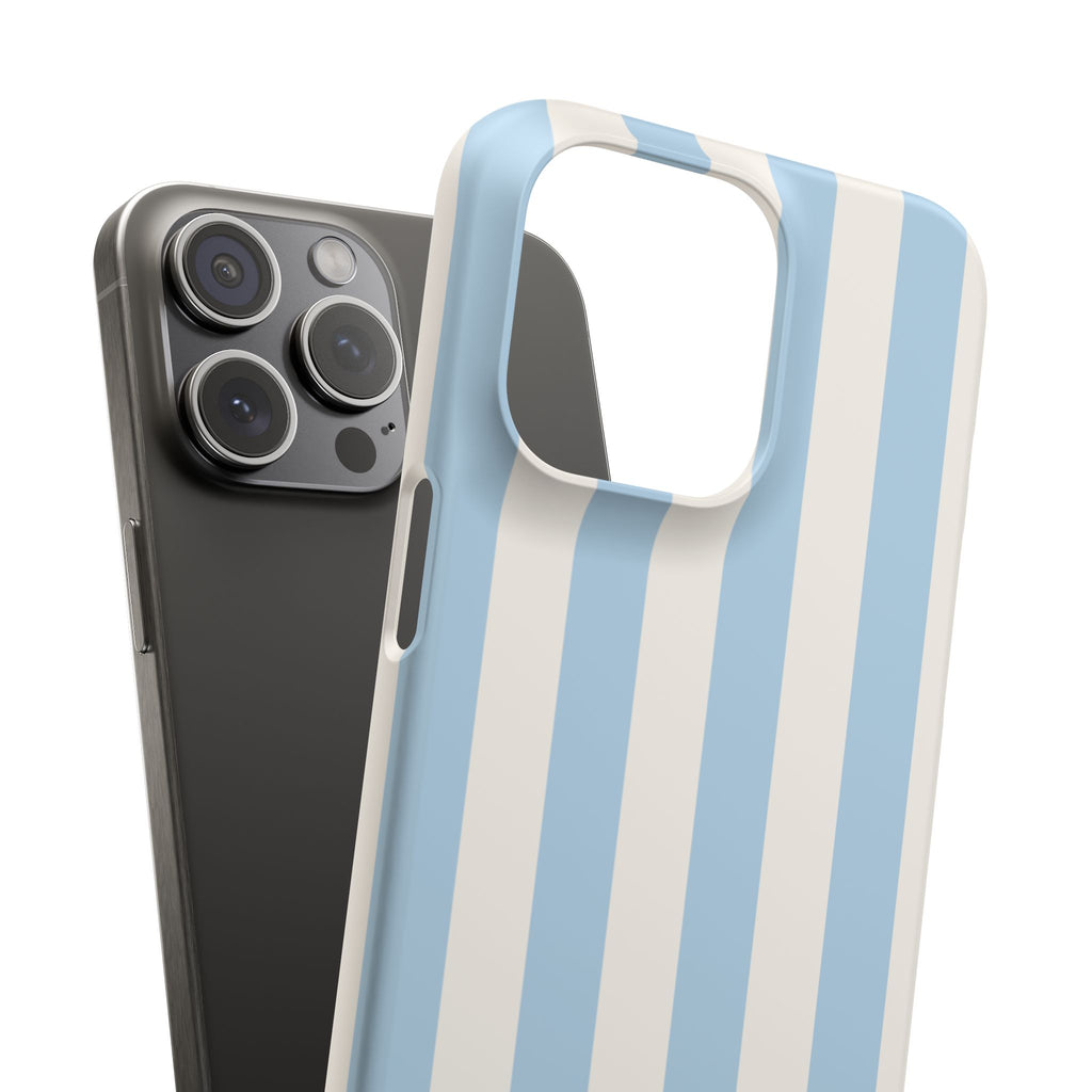 Phone Case — Pastel Blue & White Vertical Stripe Protective Snap Case