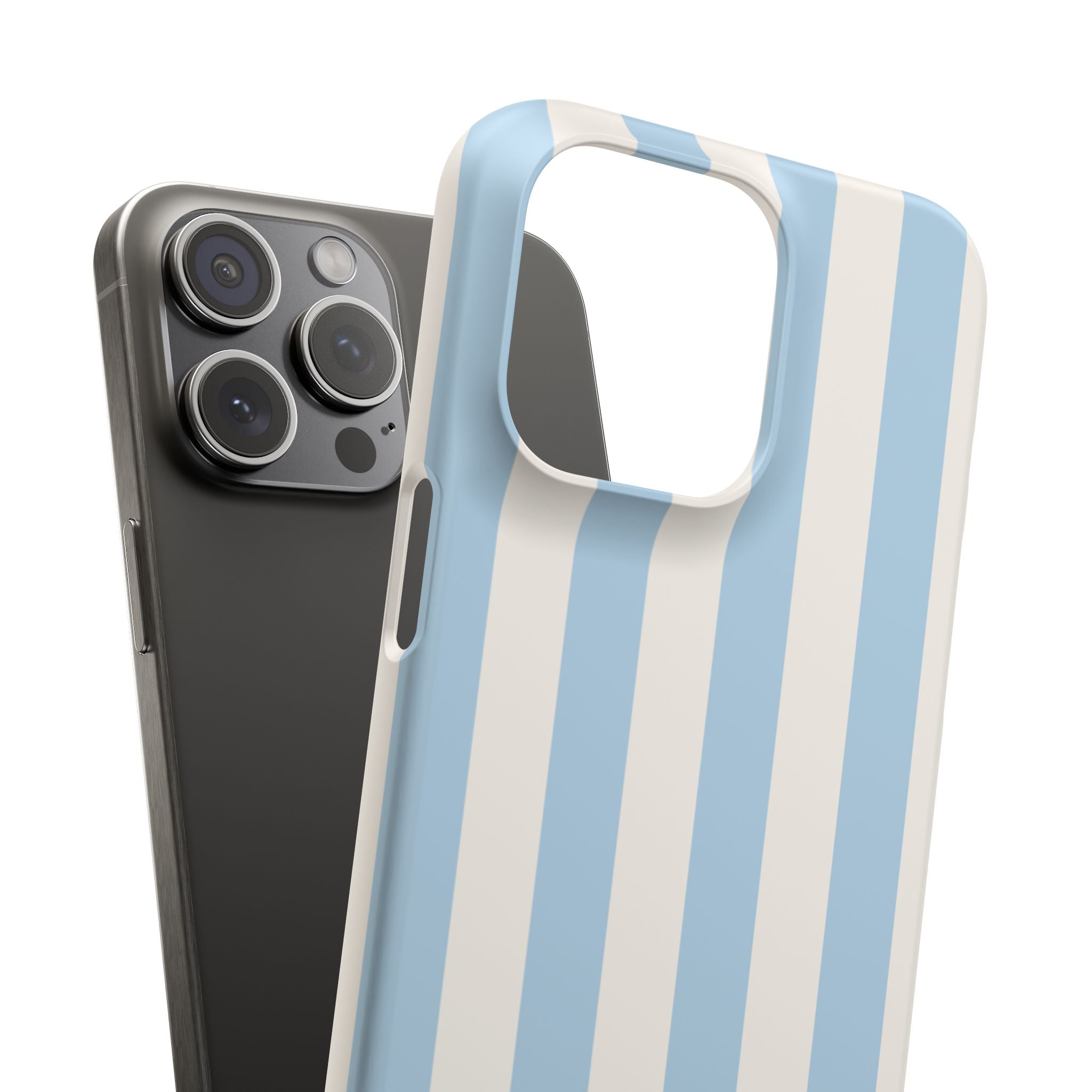 Phone Case — Pastel Blue & White Vertical Stripe Protective Snap Case