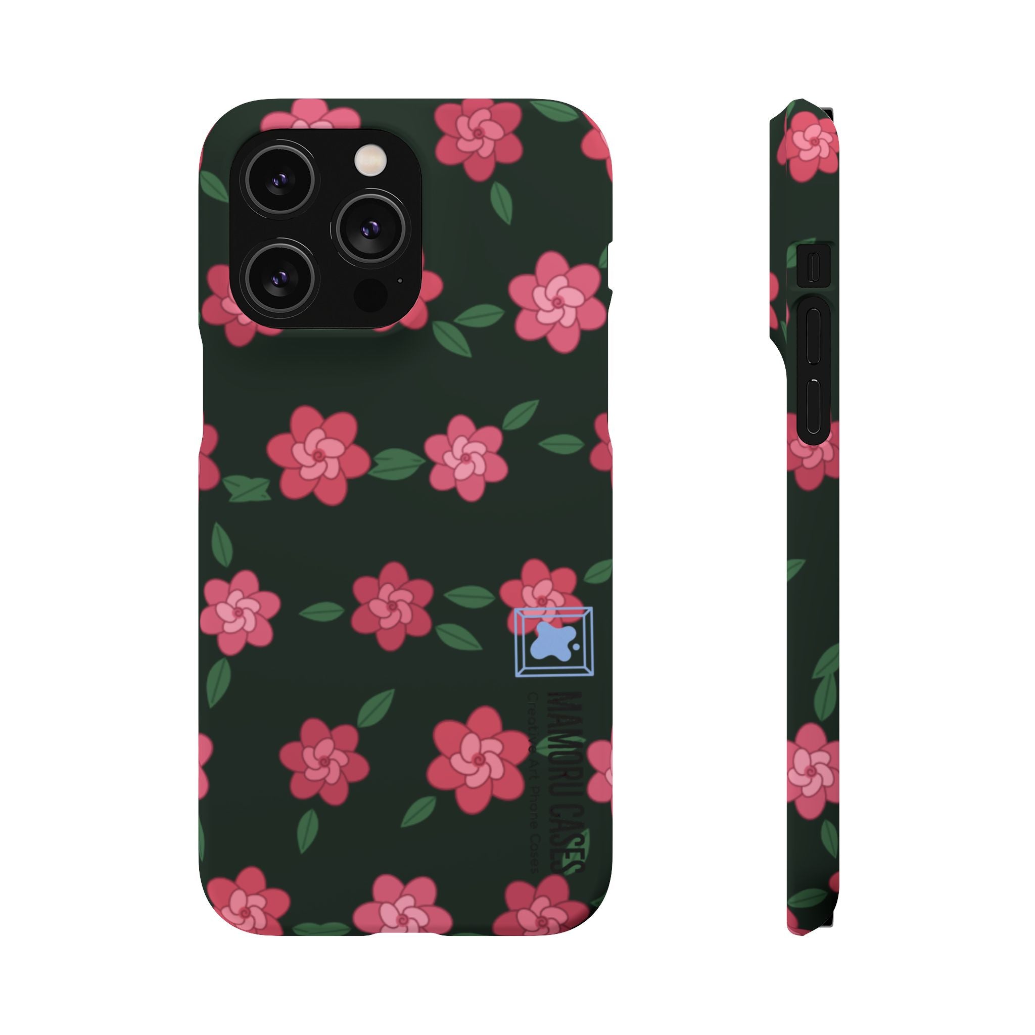 Floral Snap Phone Case — Pink Camellia Pattern on Dark Background