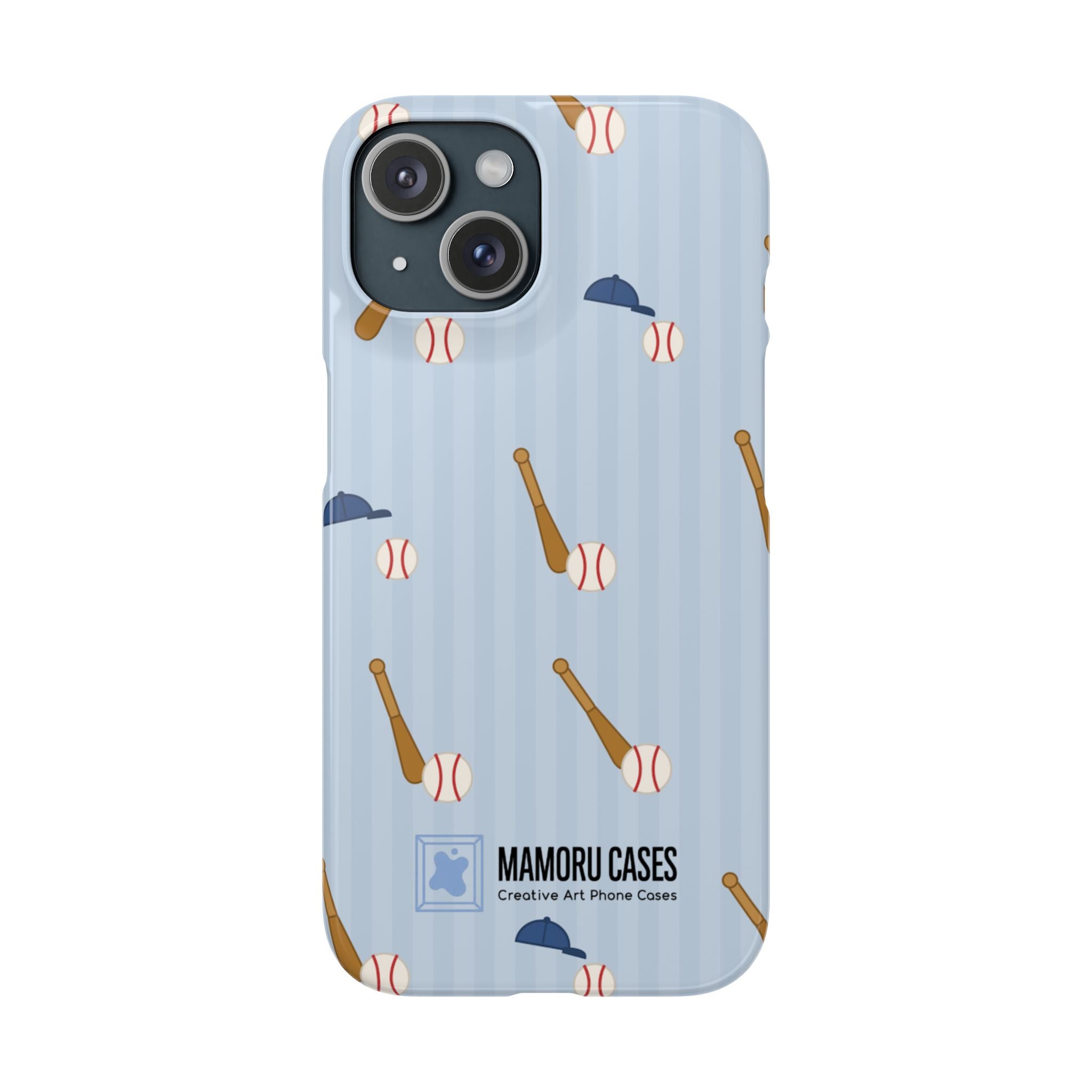 Baseball Pattern Phone Case — Blue Bat & Cap Snap Case