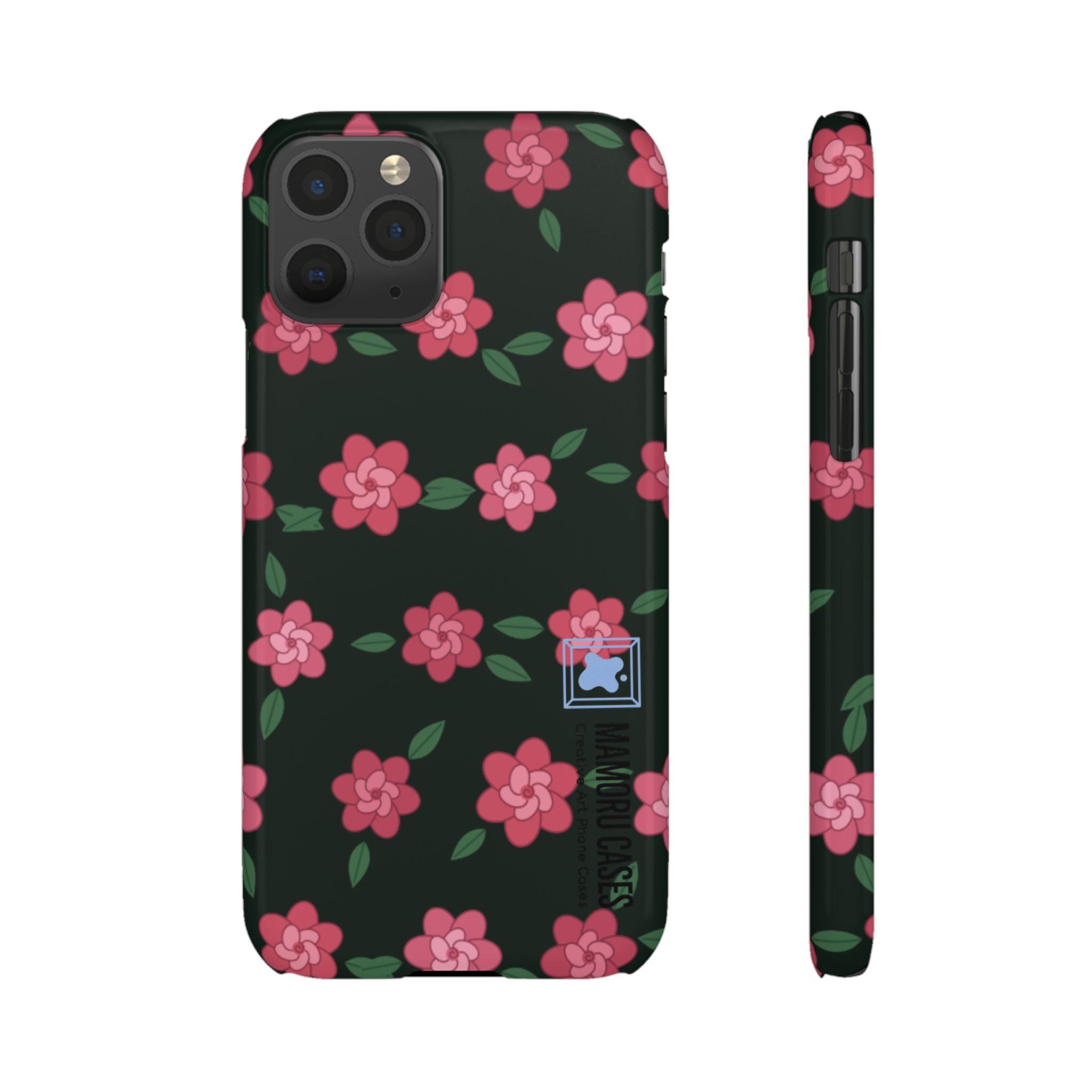 Floral Snap Phone Case — Pink Camellia Pattern on Dark Background