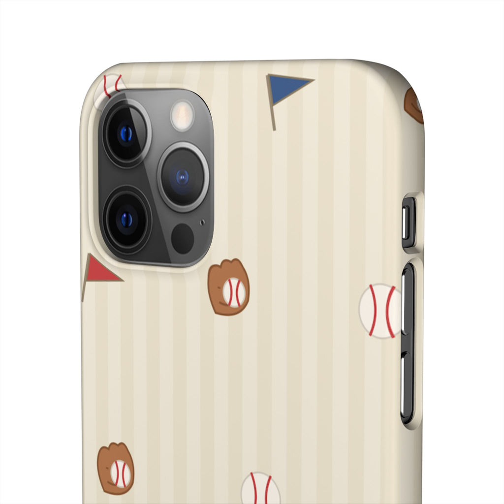 Baseball Pattern Phone Case — Vintage Striped Snap Case with Mitt & Ball Design