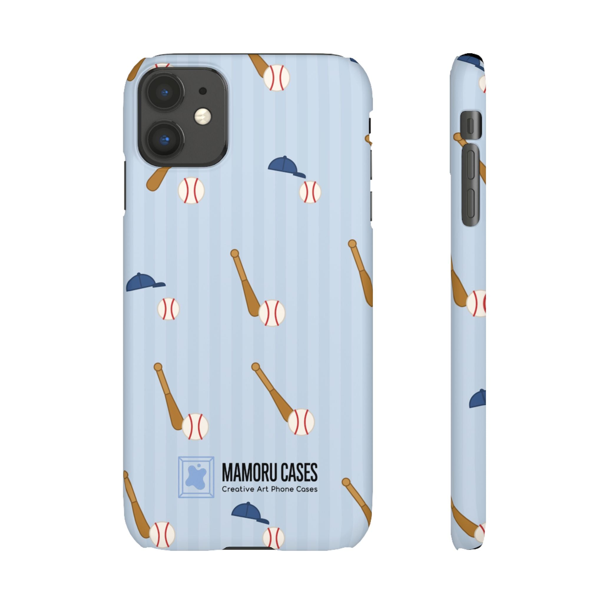 Baseball Pattern Phone Case — Blue Bat & Cap Snap Case
