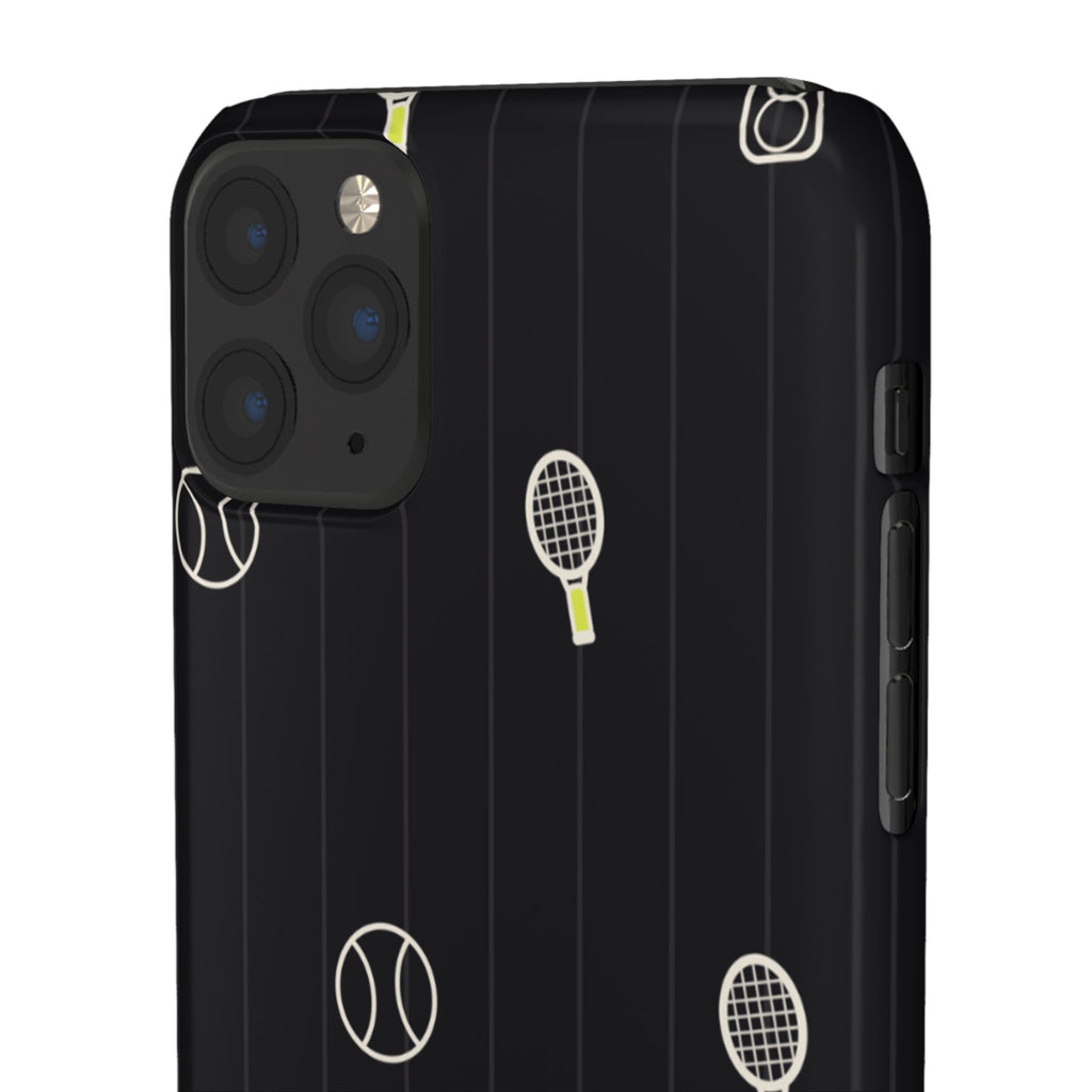 Snap Case — Black Sports Pattern Phone Case (Tennis Rackets & Baseballs)