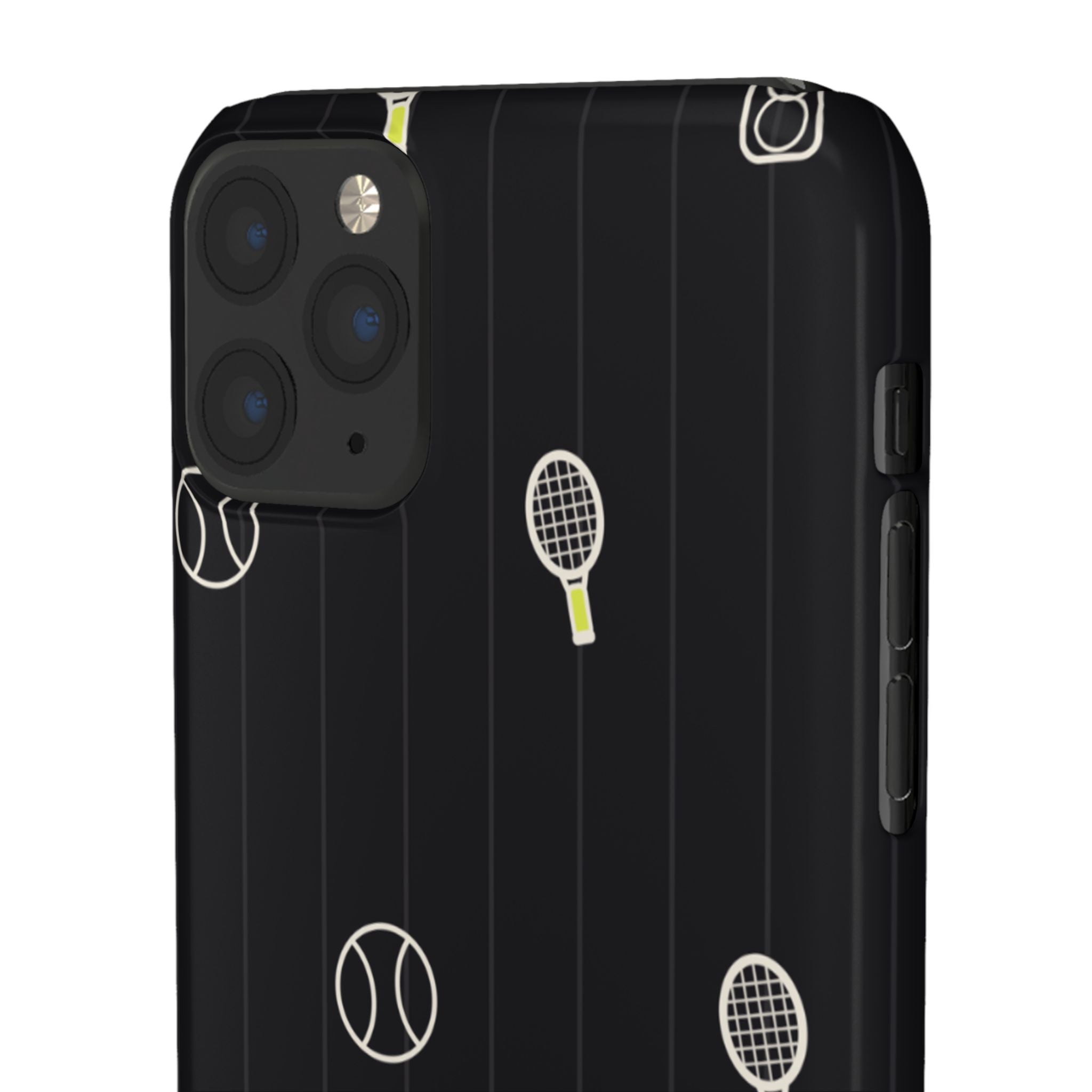 Snap Case — Black Sports Pattern Phone Case (Tennis Rackets & Baseballs)