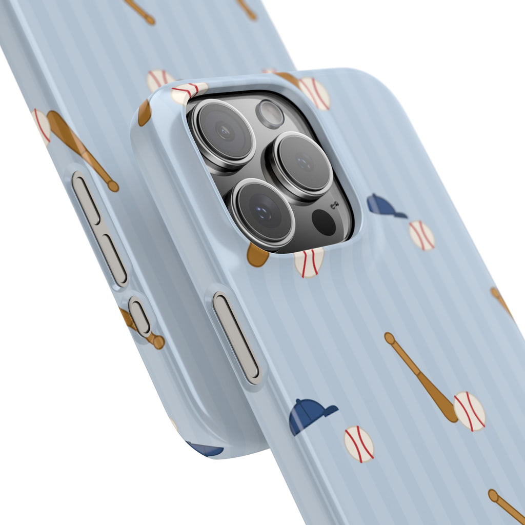 Baseball Pattern Phone Case — Blue Bat & Cap Snap Case
