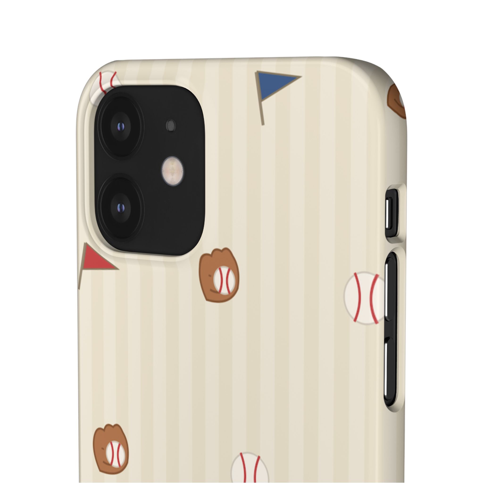 Baseball Pattern Phone Case — Vintage Striped Snap Case with Mitt & Ball Design