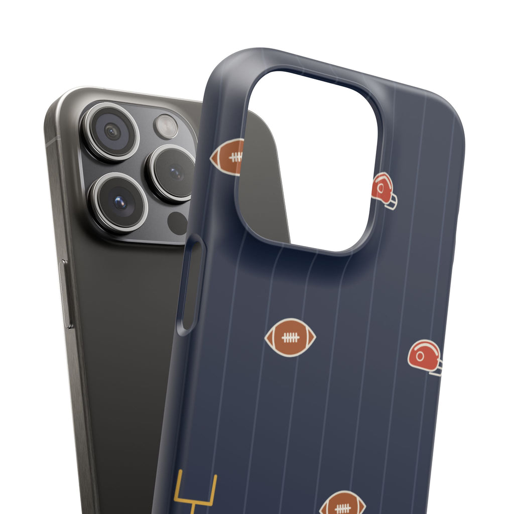 Football Pattern Phone Case – Navy Helmet & Pigskin Design