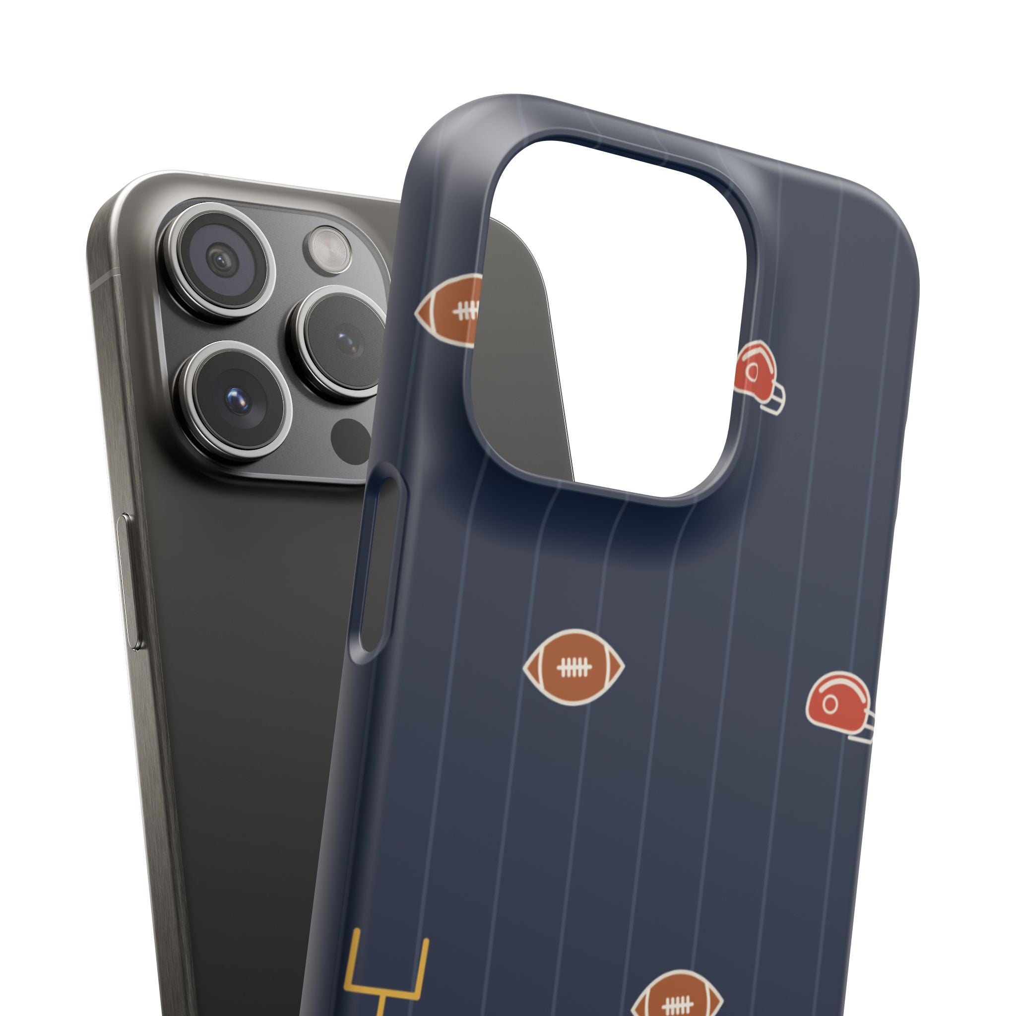 Football Pattern Phone Case – Navy Helmet & Pigskin Design