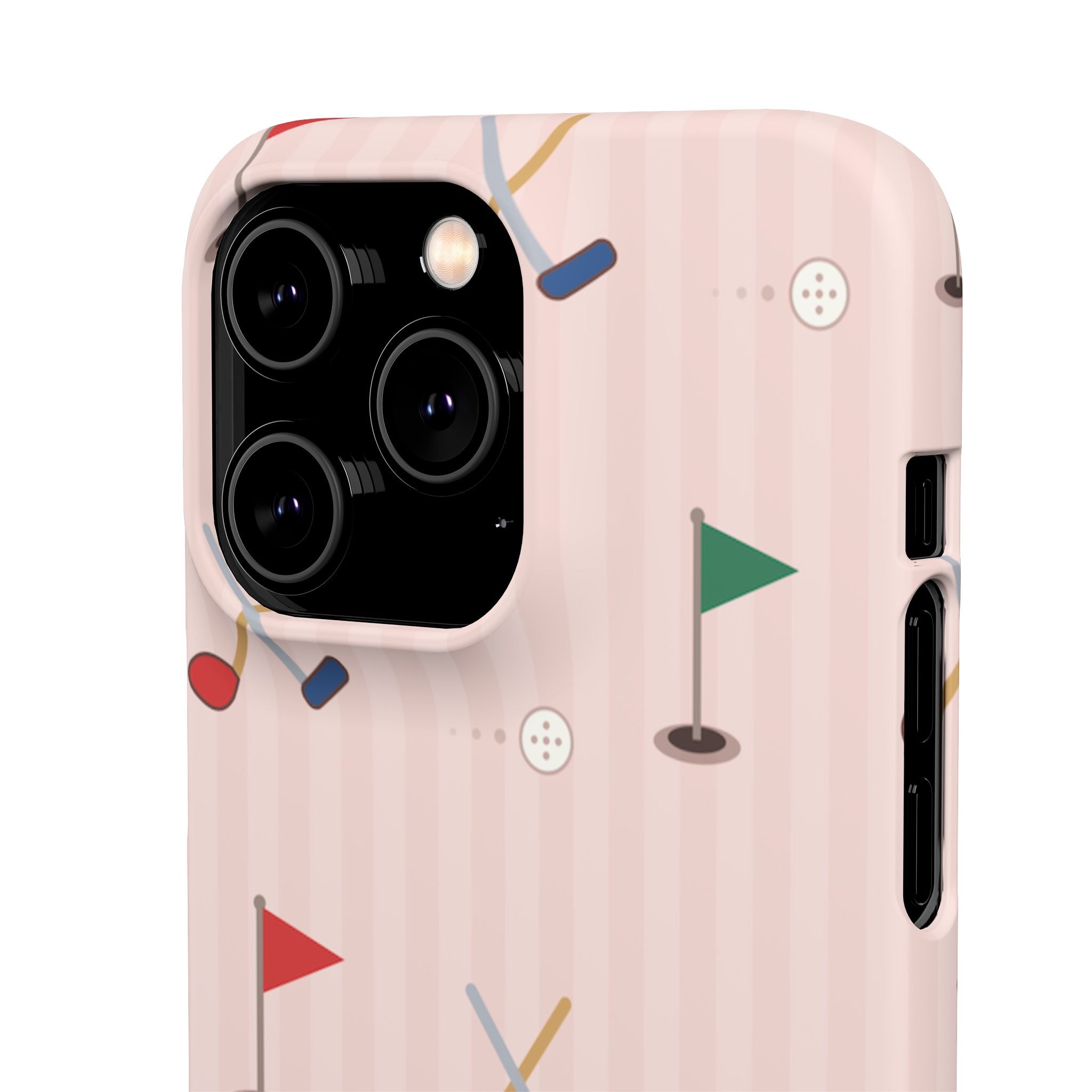 Golf Pattern Snap Phone Case — Pink Mini Flags & Clubs Design